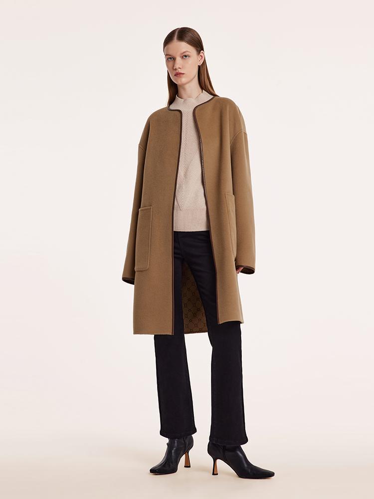 Saf Yün Ters Çevrilebilir Baskılı Kuşaklı Kaban