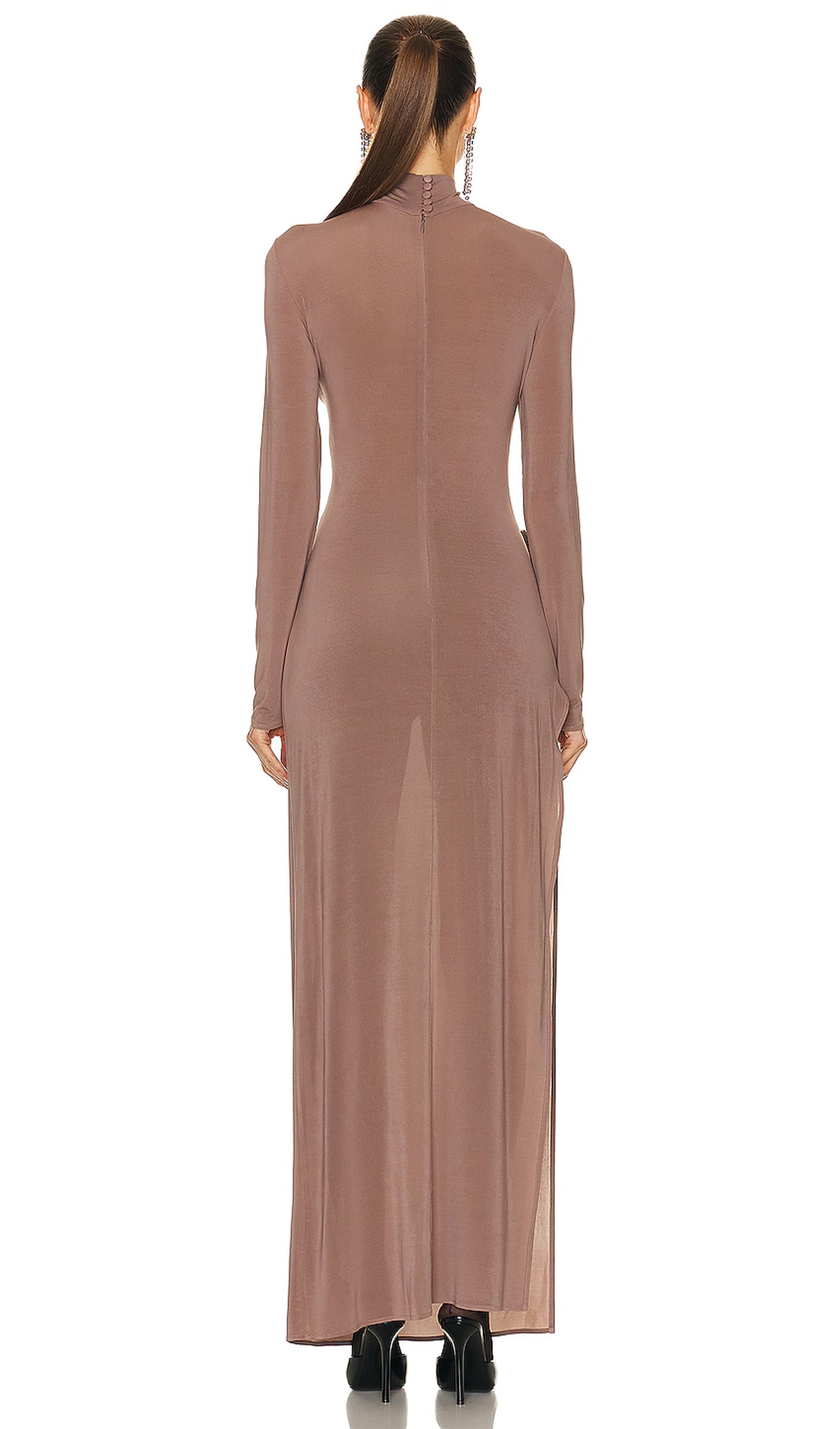 Çiçek Aplikeli Balıkçı Yaka Maksi Elbise