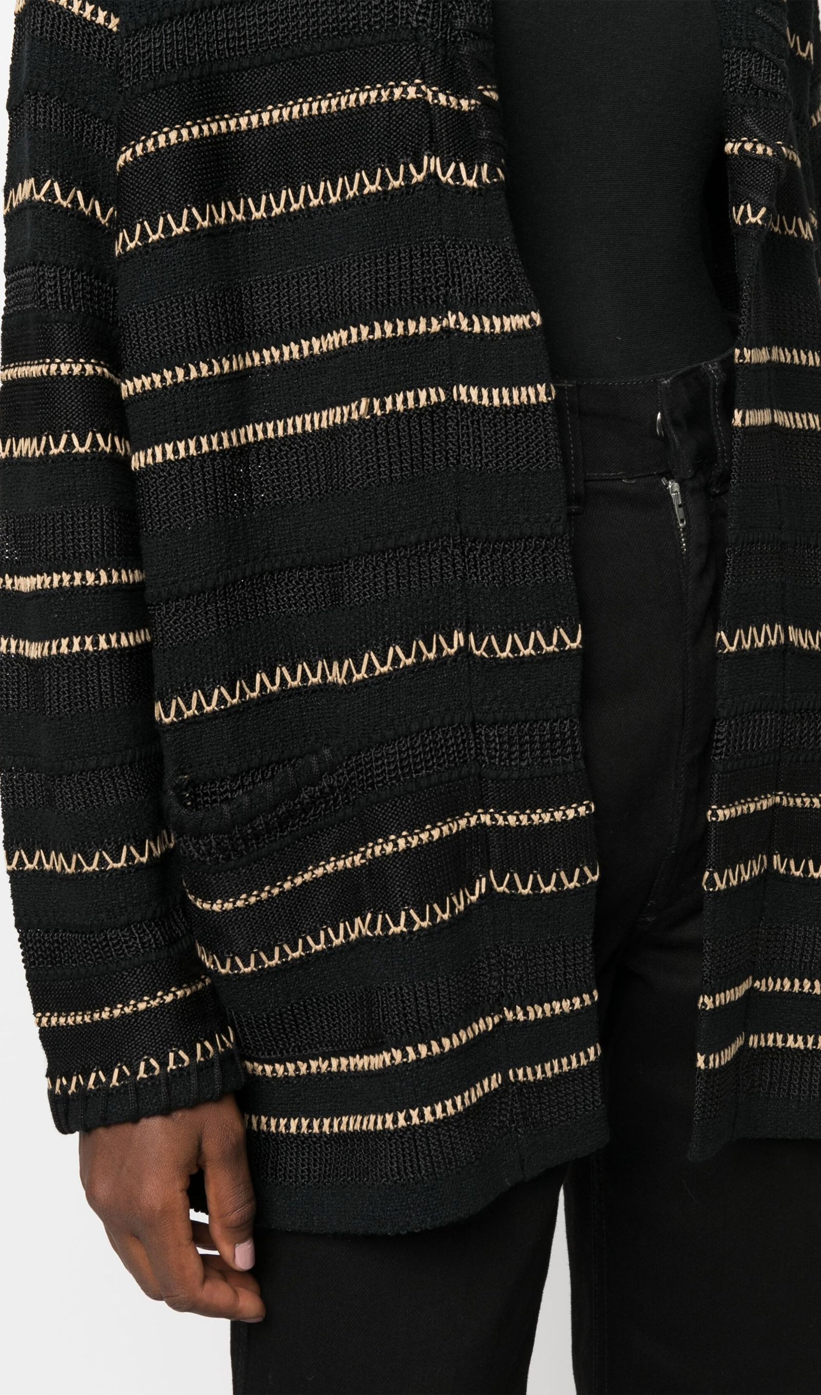 Kontrast Dikişli Kuşaklı Hırka