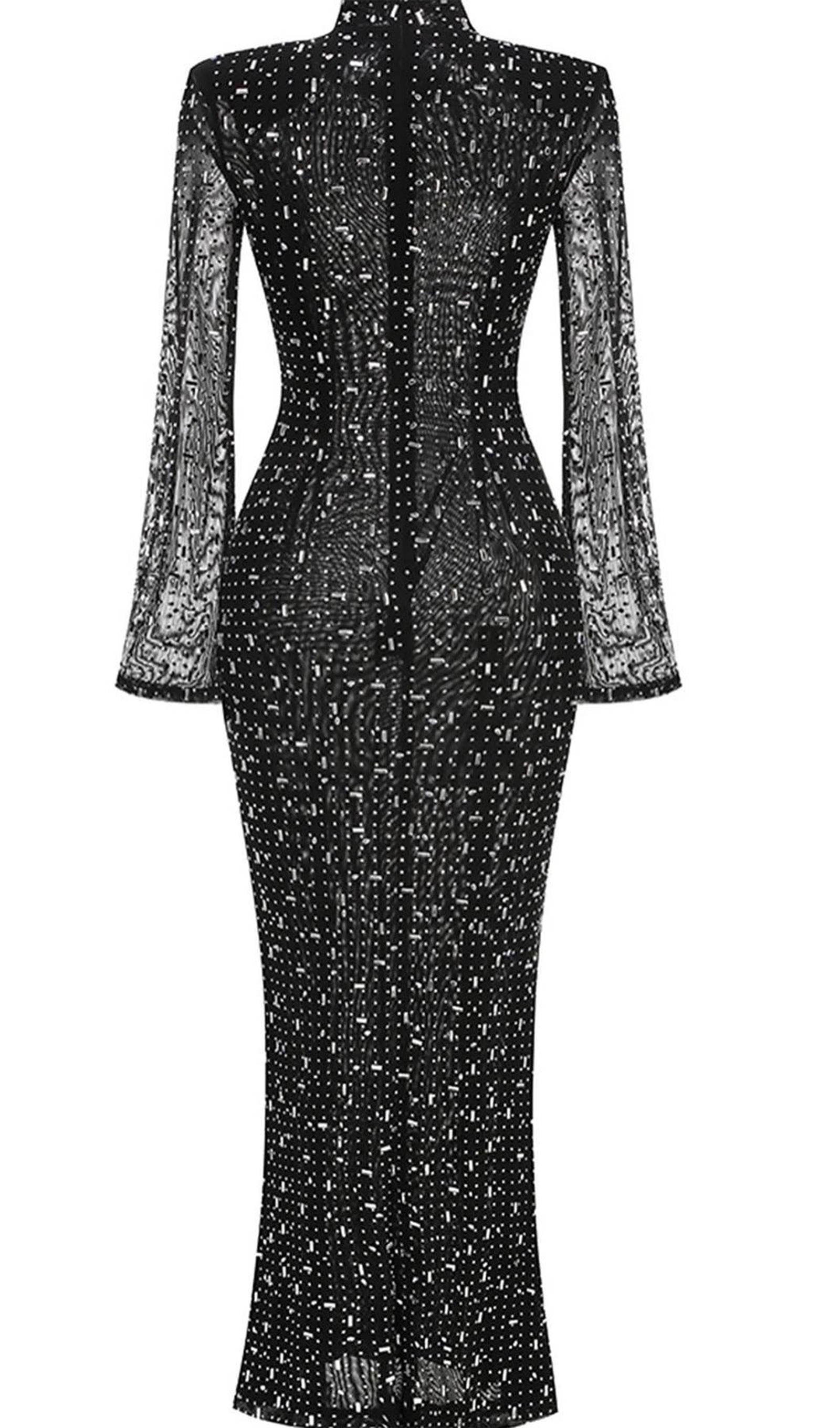 Rhinestone Süslemeli Örgü Midi Elbise