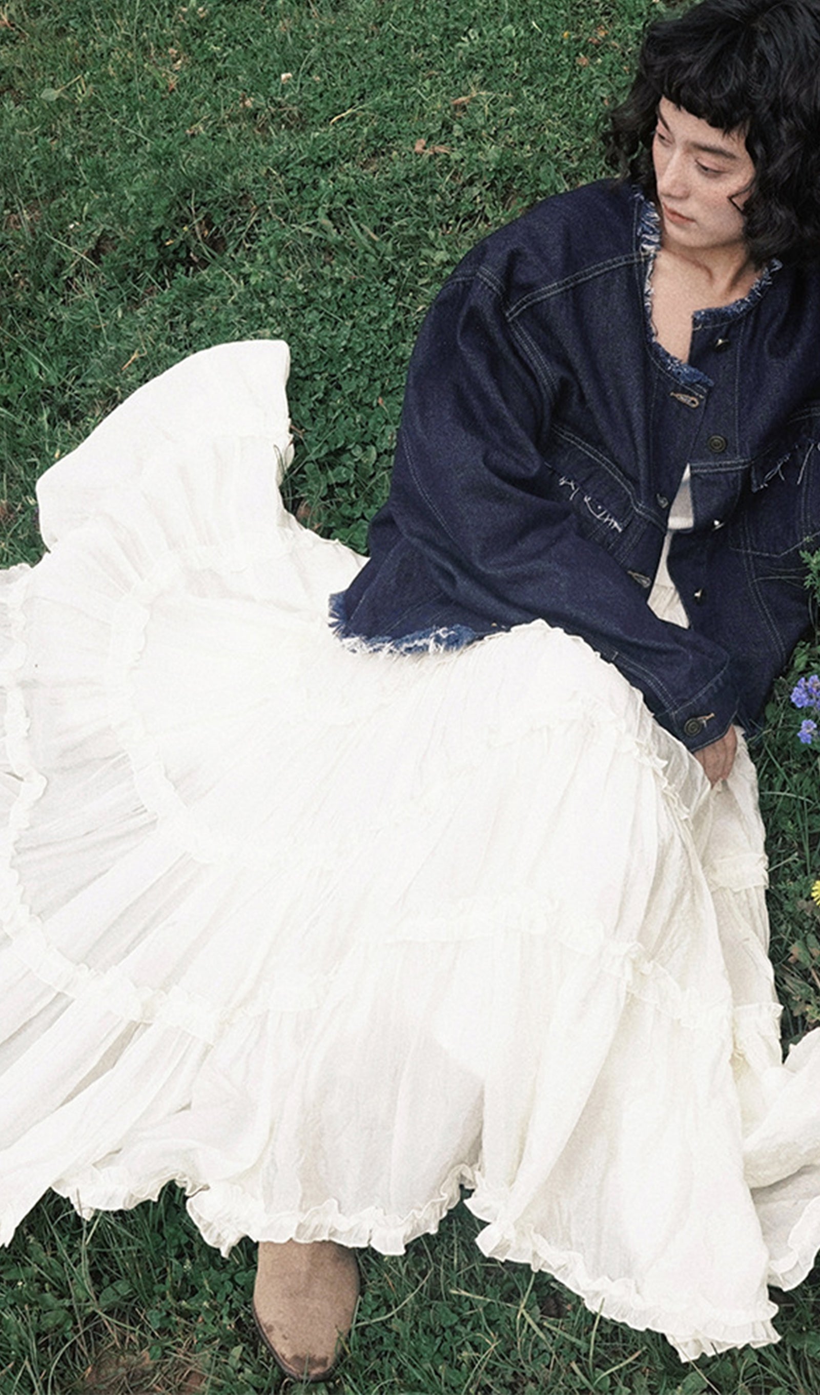 Düz Fırfırlı Maksi Etek