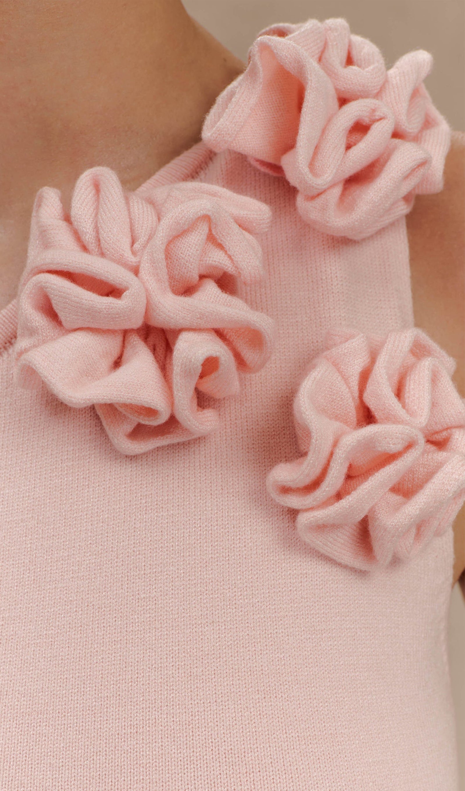 Tek Omuz Çiçekli Örgü Maksi Elbise - Bebek Pembesi