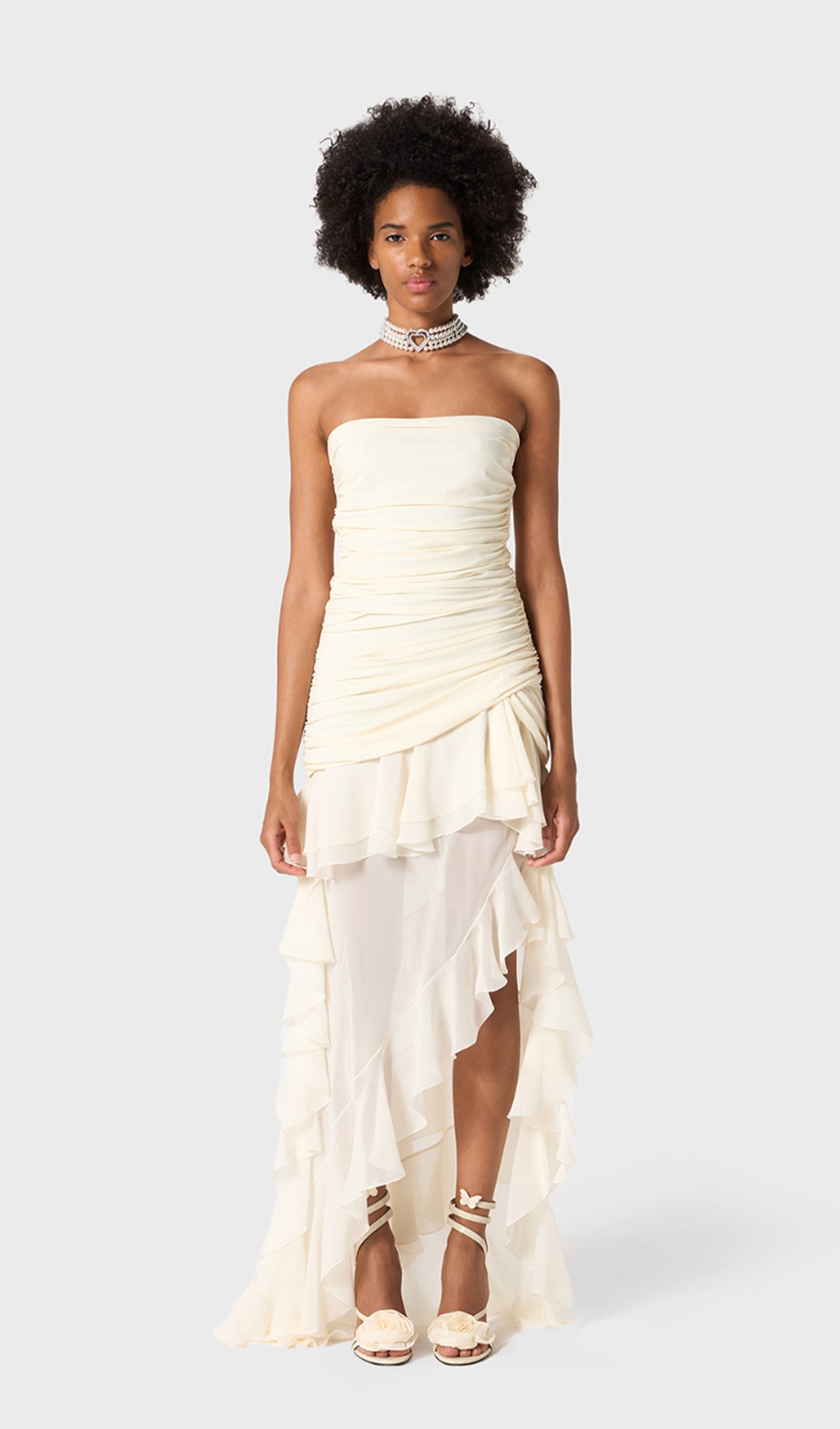 Büstiyer Şifon Fırfırlı Midi Elbise