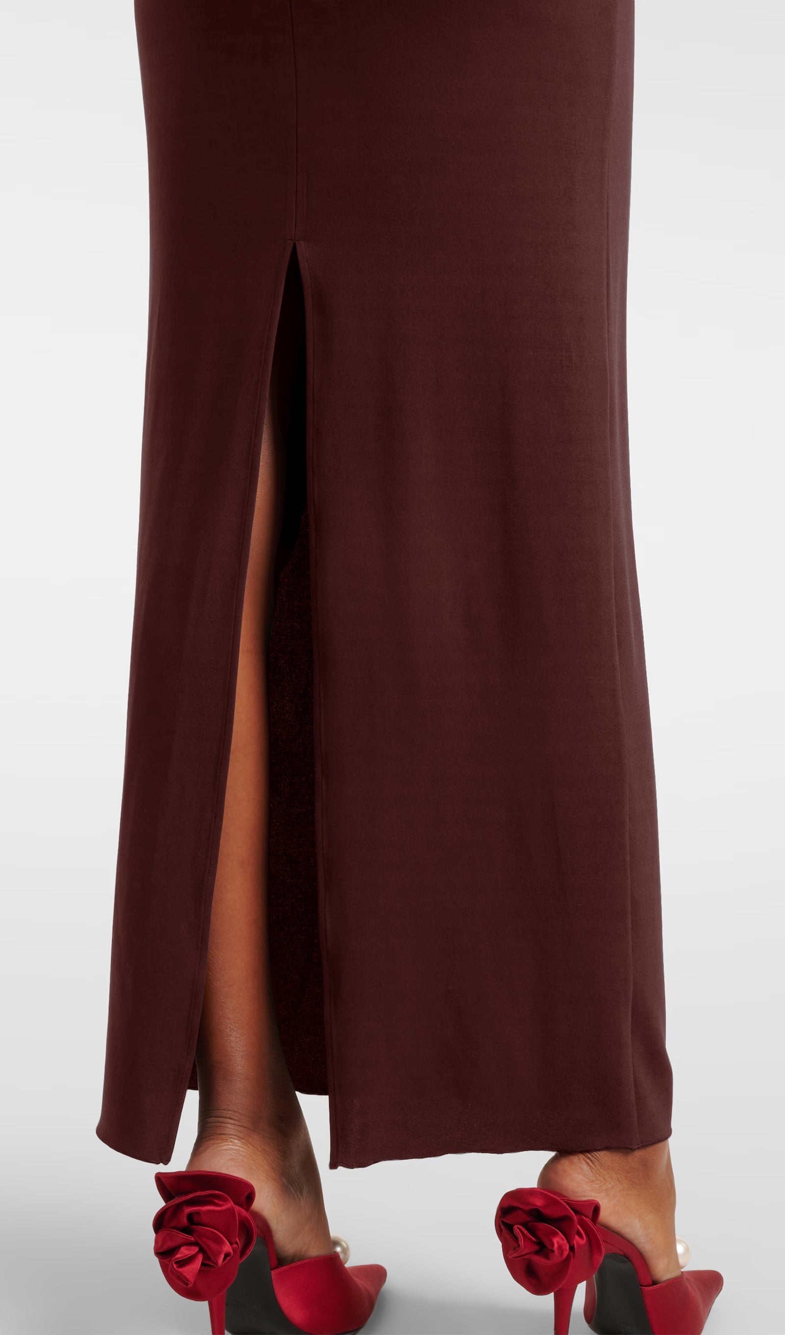 Çiçek Uygulamalı Jersey Maksi Elbise Gül Kahverengi