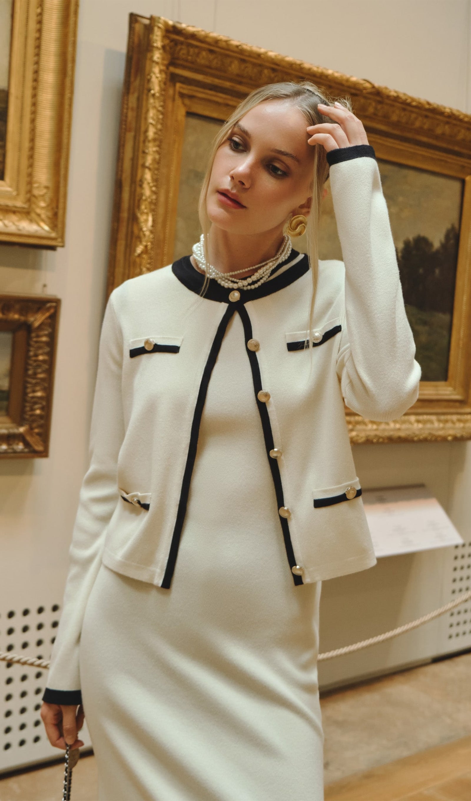 Örme Midi Elbise İki Parça Takım-Beyaz