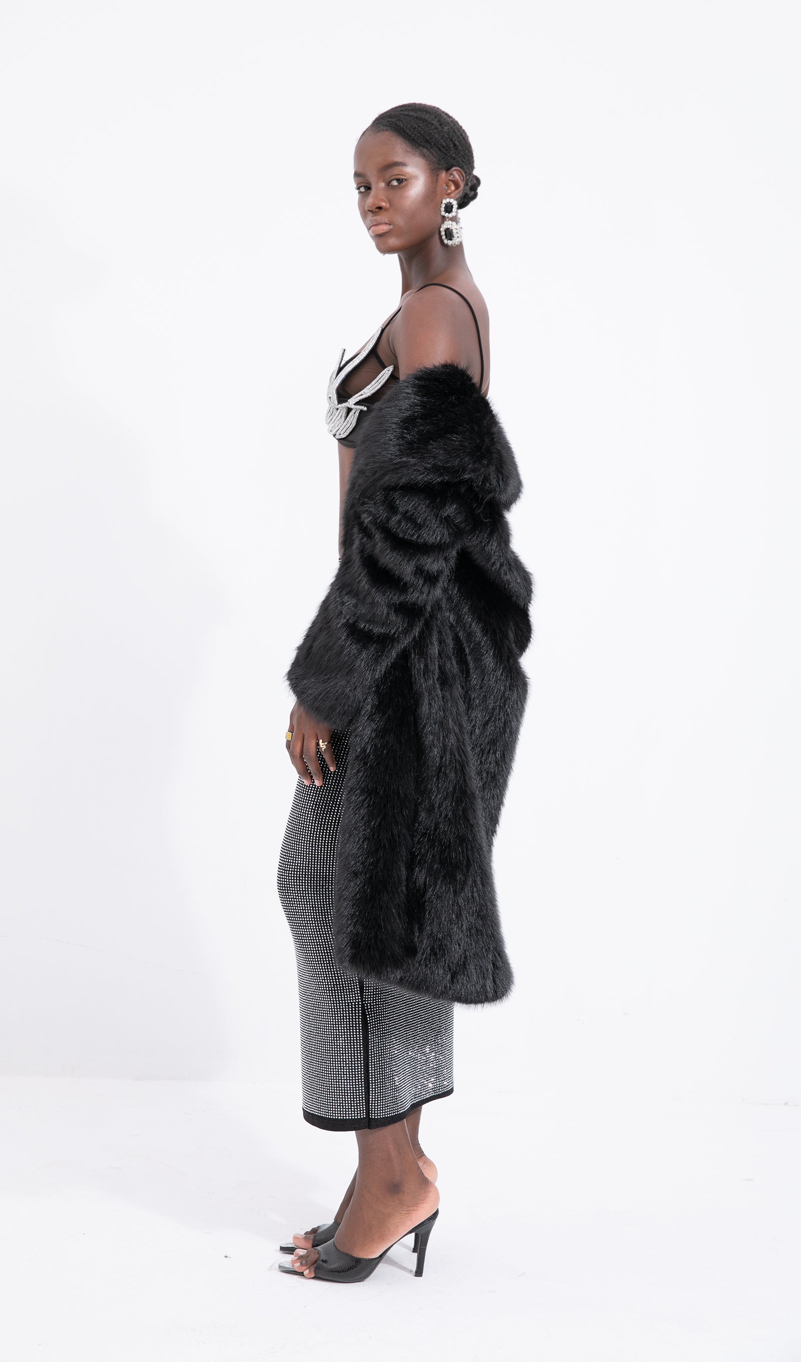 Trendy Siyah Maksi Boy Eko-Ceket