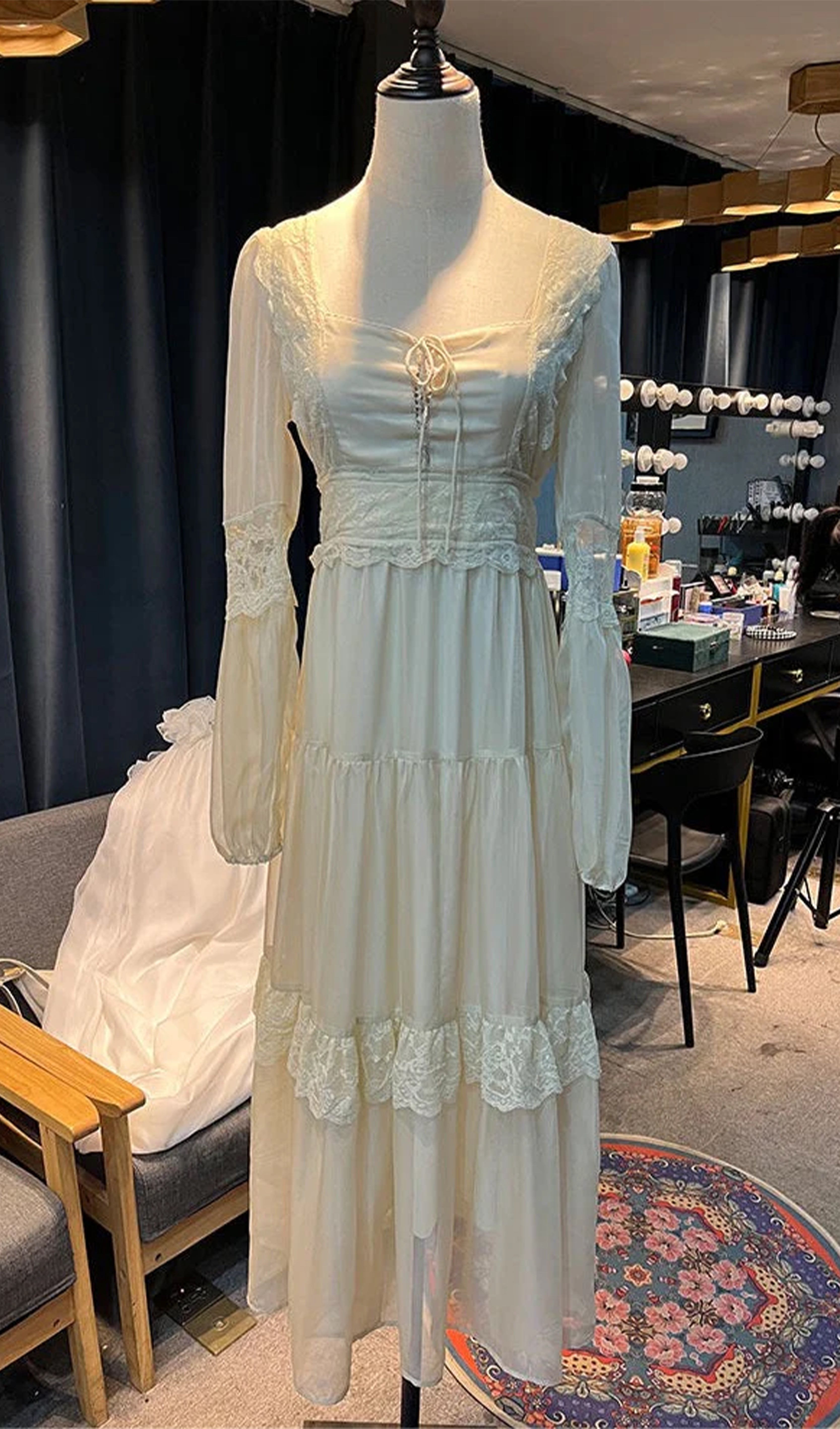 Vintage Kare Yaka A Line Maksi Elbise