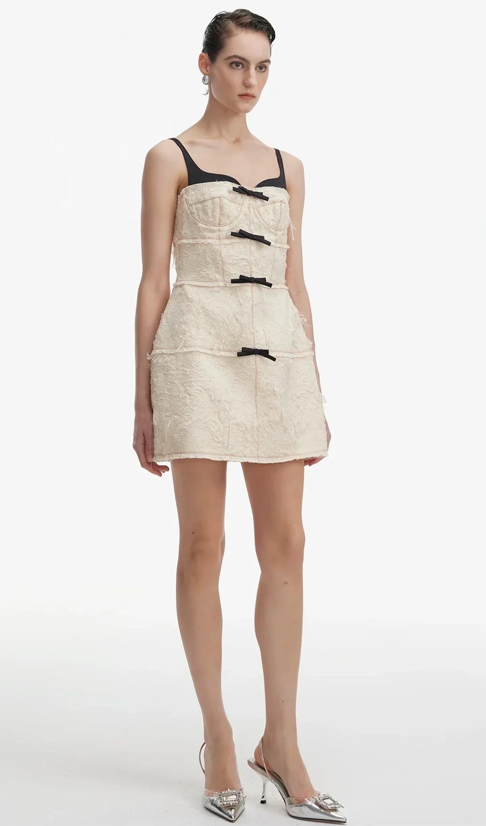 Tüylü Siyah /Beyaz Mini Elbise