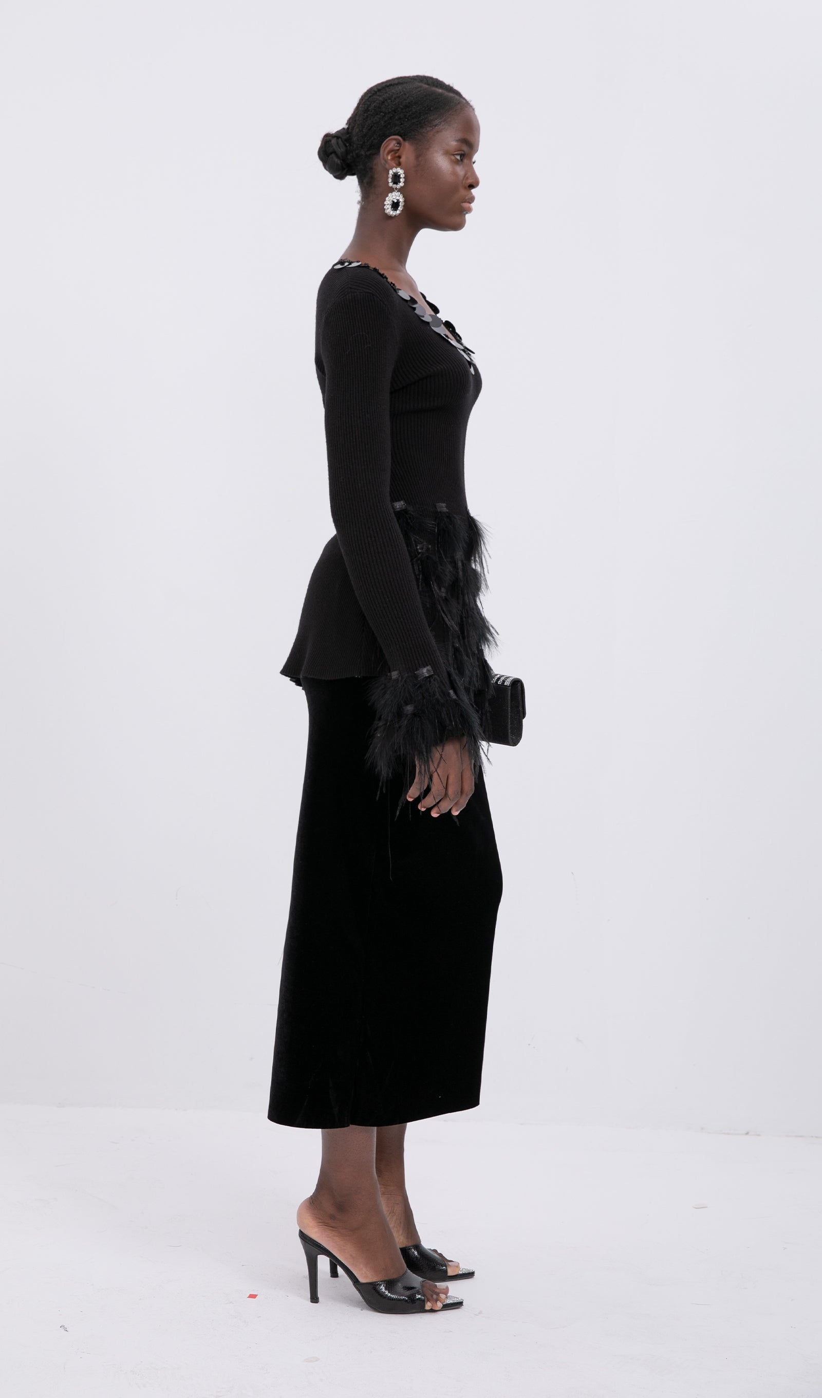 Kadife Midi Etek-Siyah