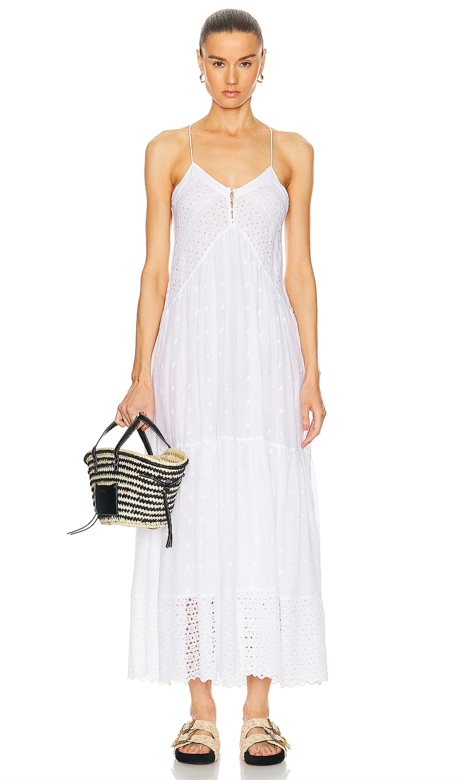 İçi Boş Nakışlı Slip Midi Elbise