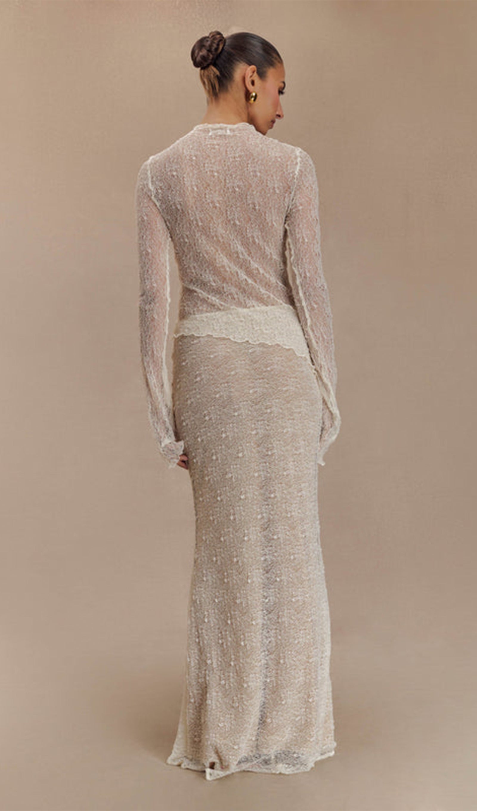 Şeffaf Dantel Maksi Etek - Fildişi