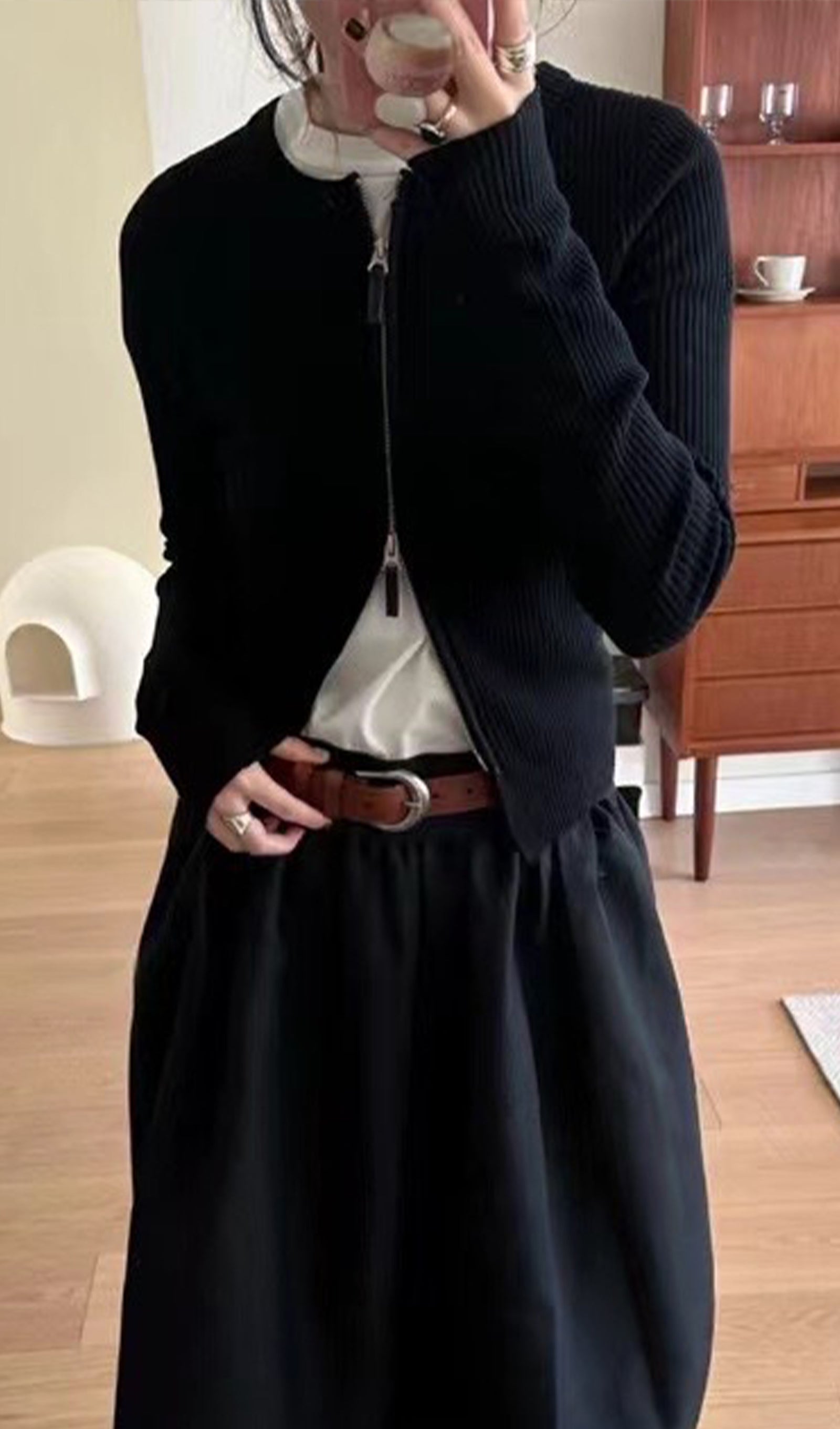 Fermuarlı Ribana Örgü Hırka Üst