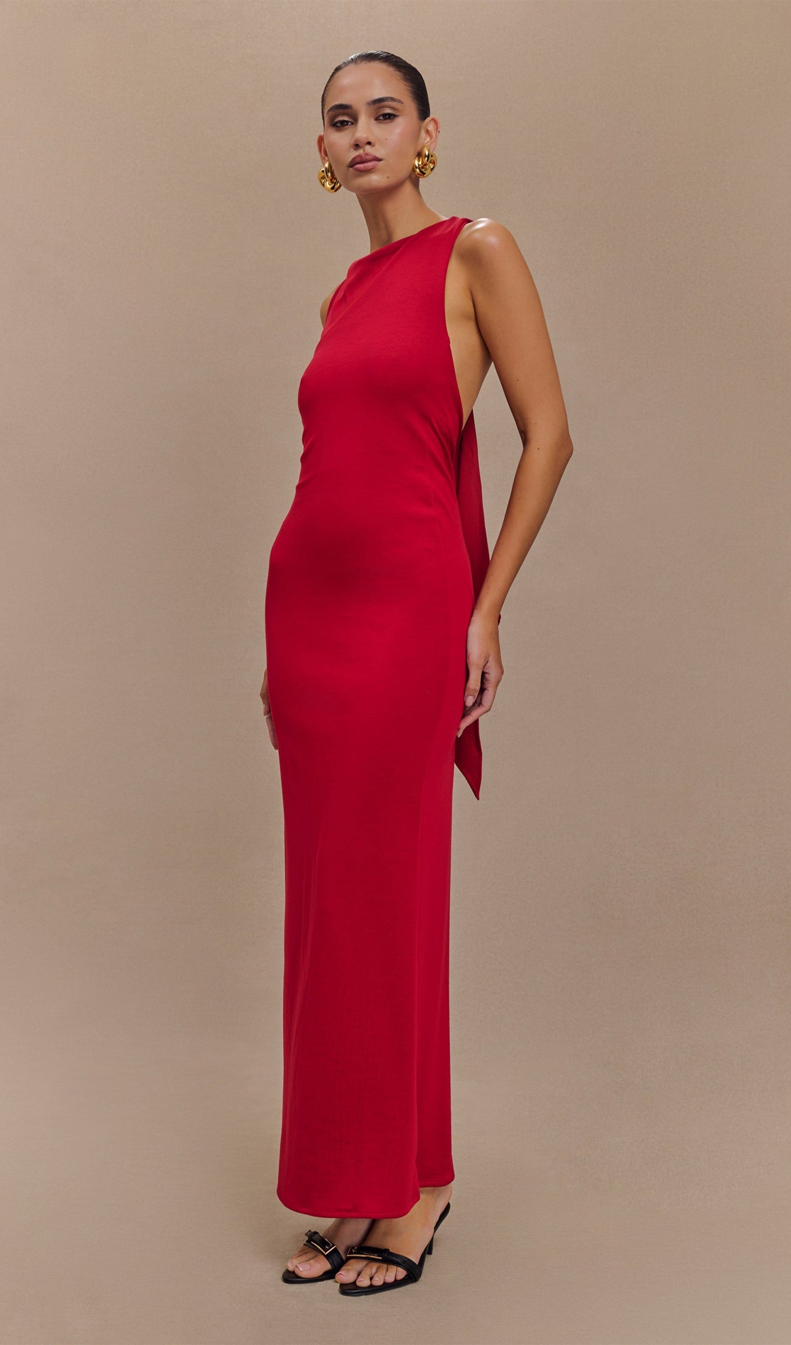 Asimetrik Scuba Jersey Maksi Elbise Ruby