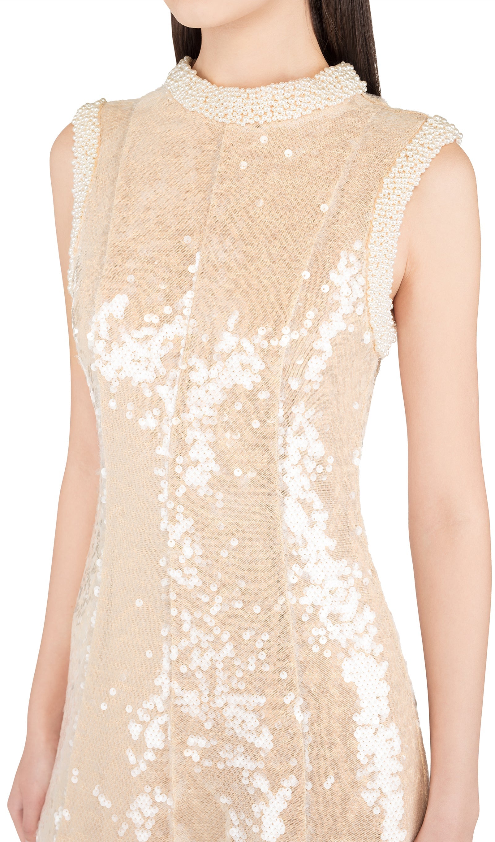 Payet İşlemeli İnci Süslemeli Midi Elbise