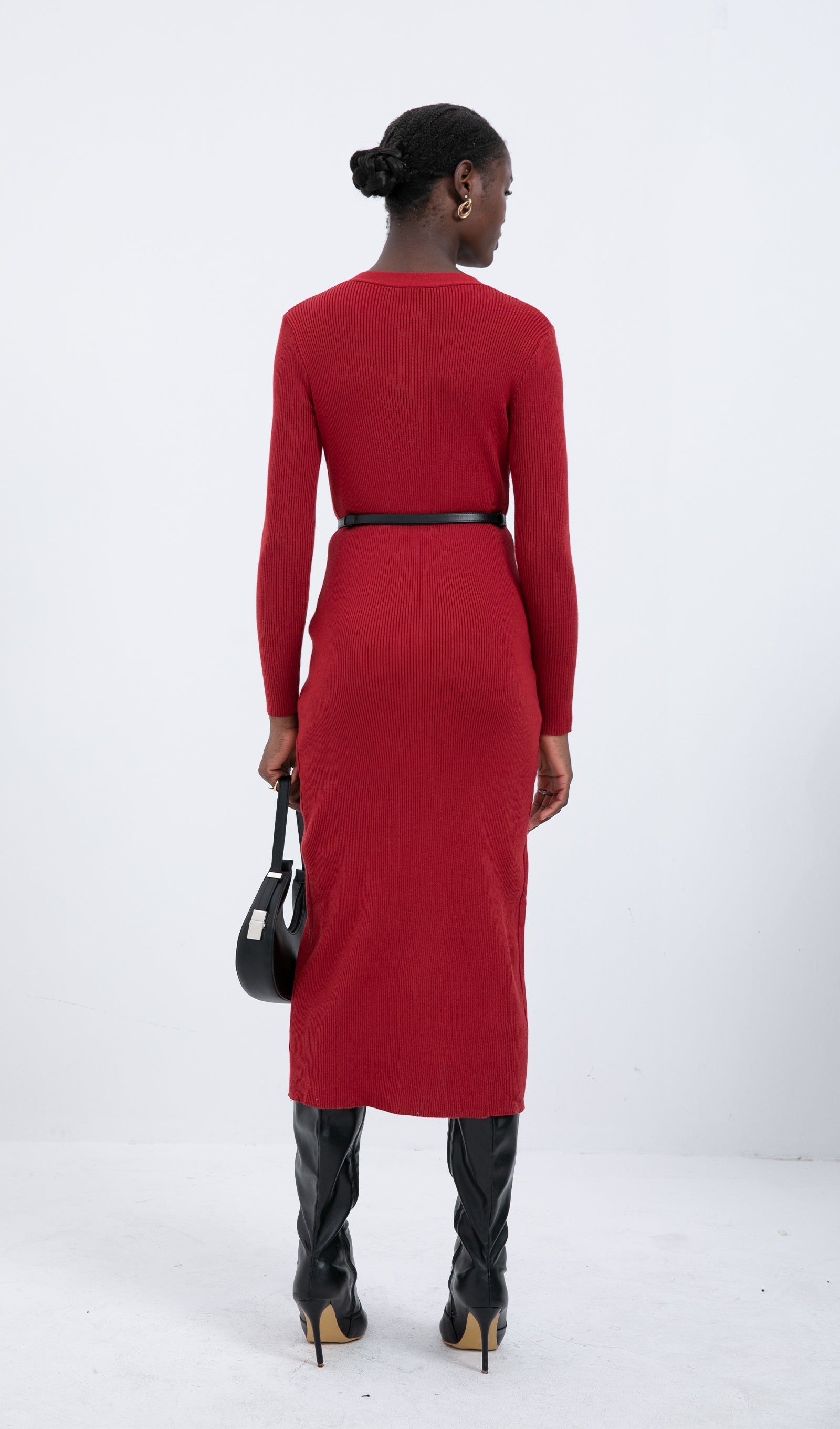 Trendy Kırmızı Örme Midi Elbise