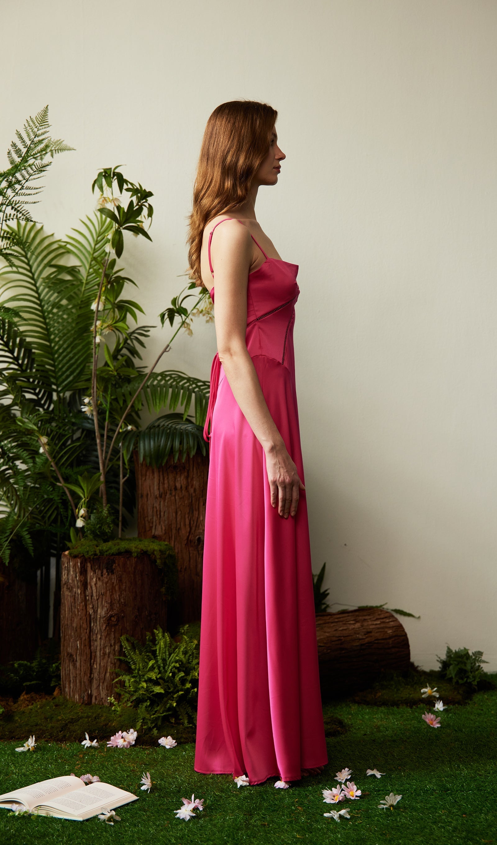 Saten Dantelli Maksi Elbise