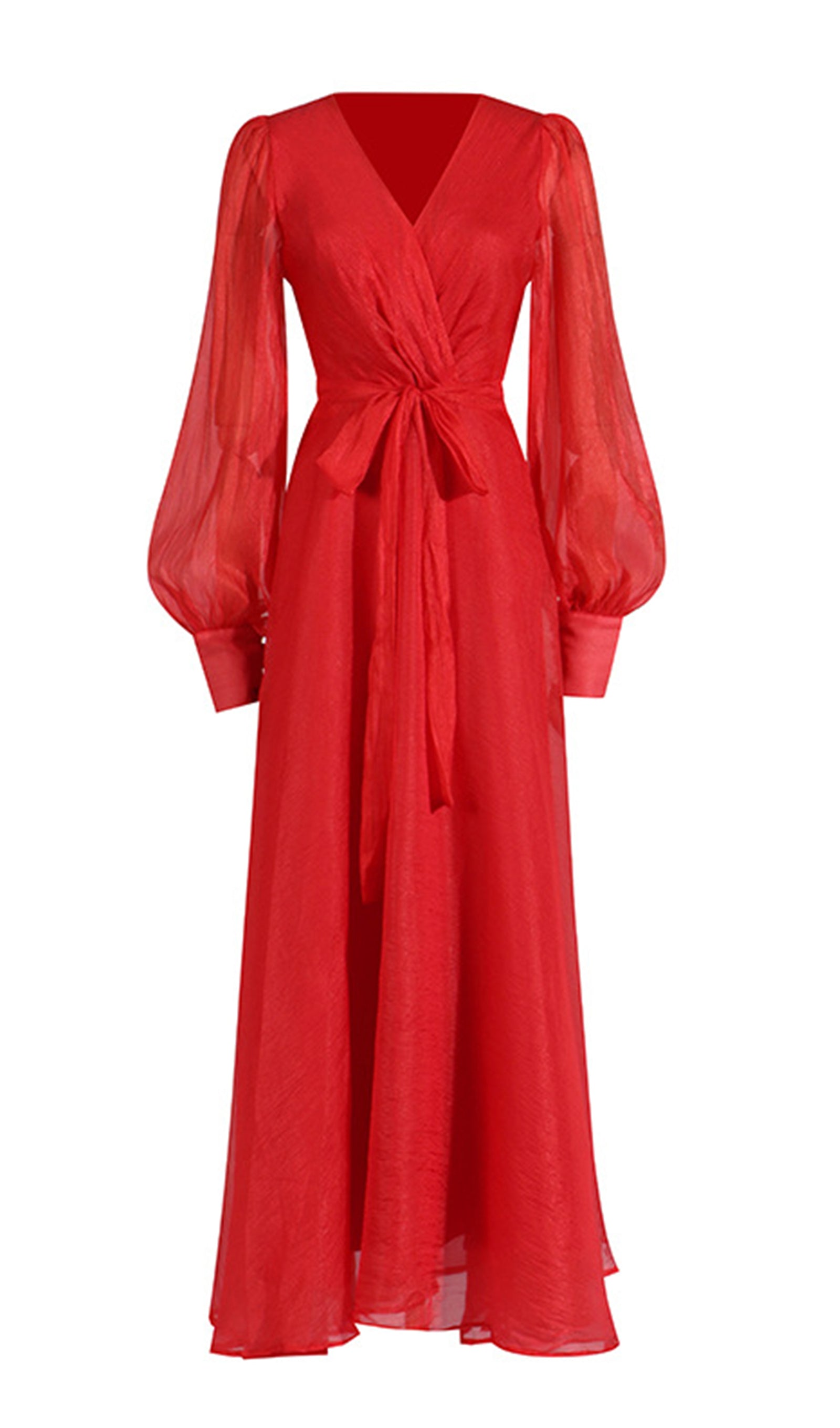 Fener Kollu V Yaka Bel Kemerli Maksi Elbise