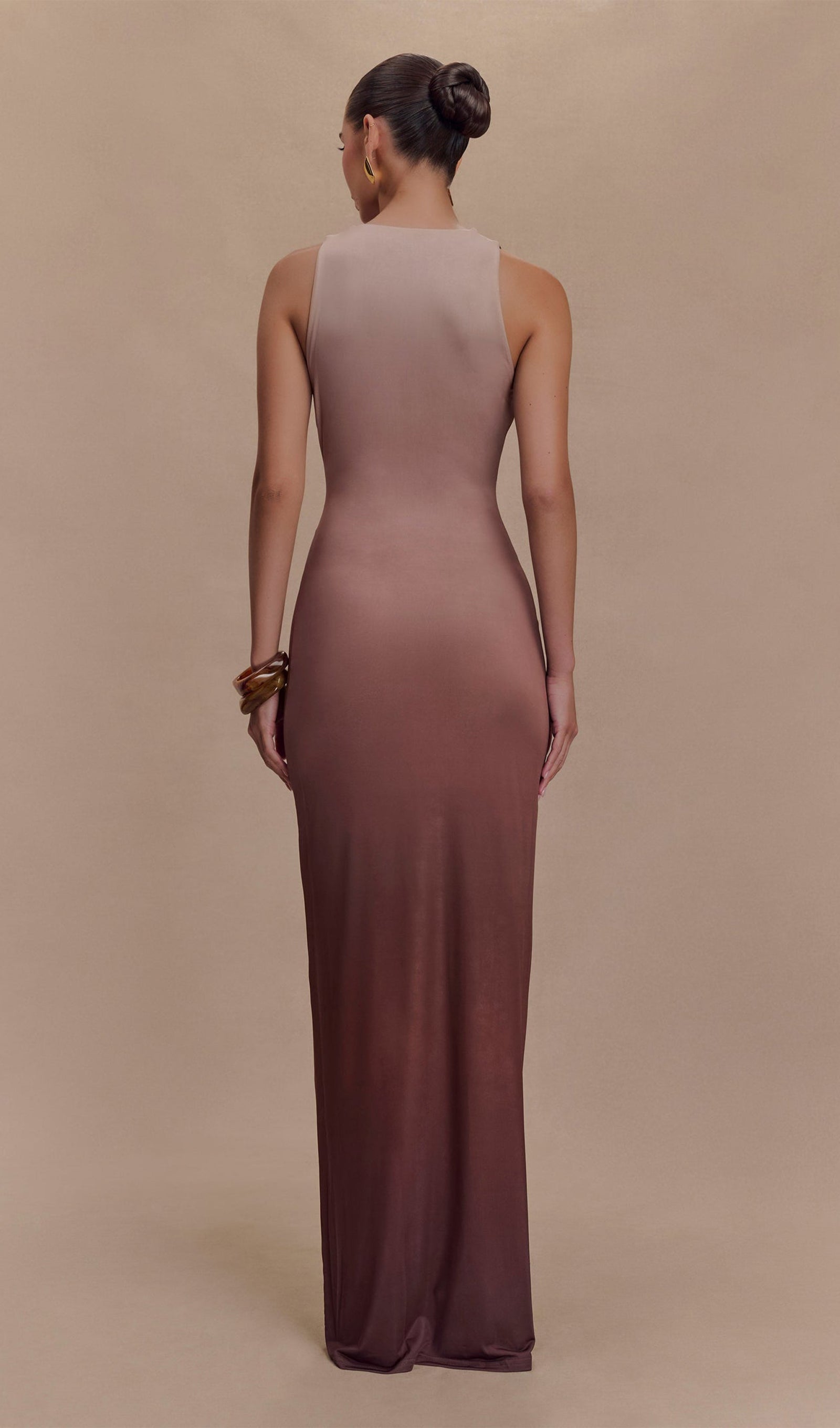 Drapeli Dar Maksi Elbise Mocha Ombre