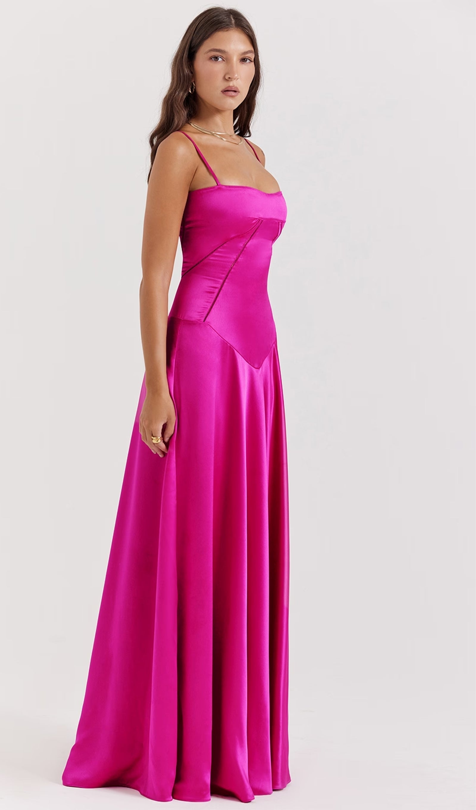 Saten Dantelli Maksi Elbise