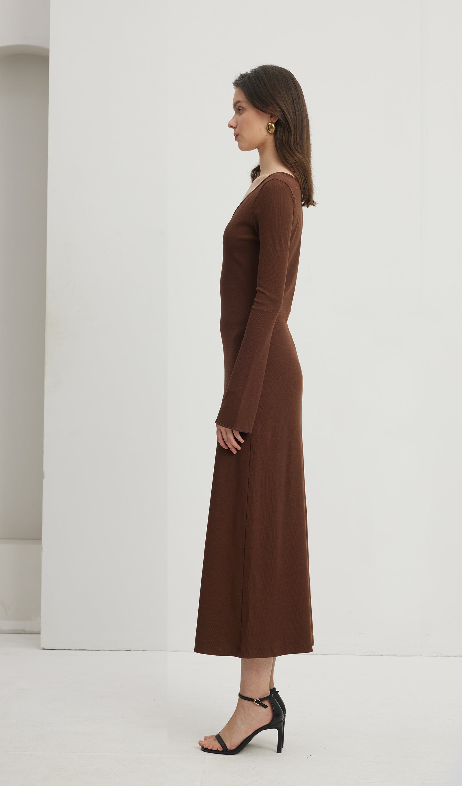 Düz Bisiklet Yaka Midi Elbise