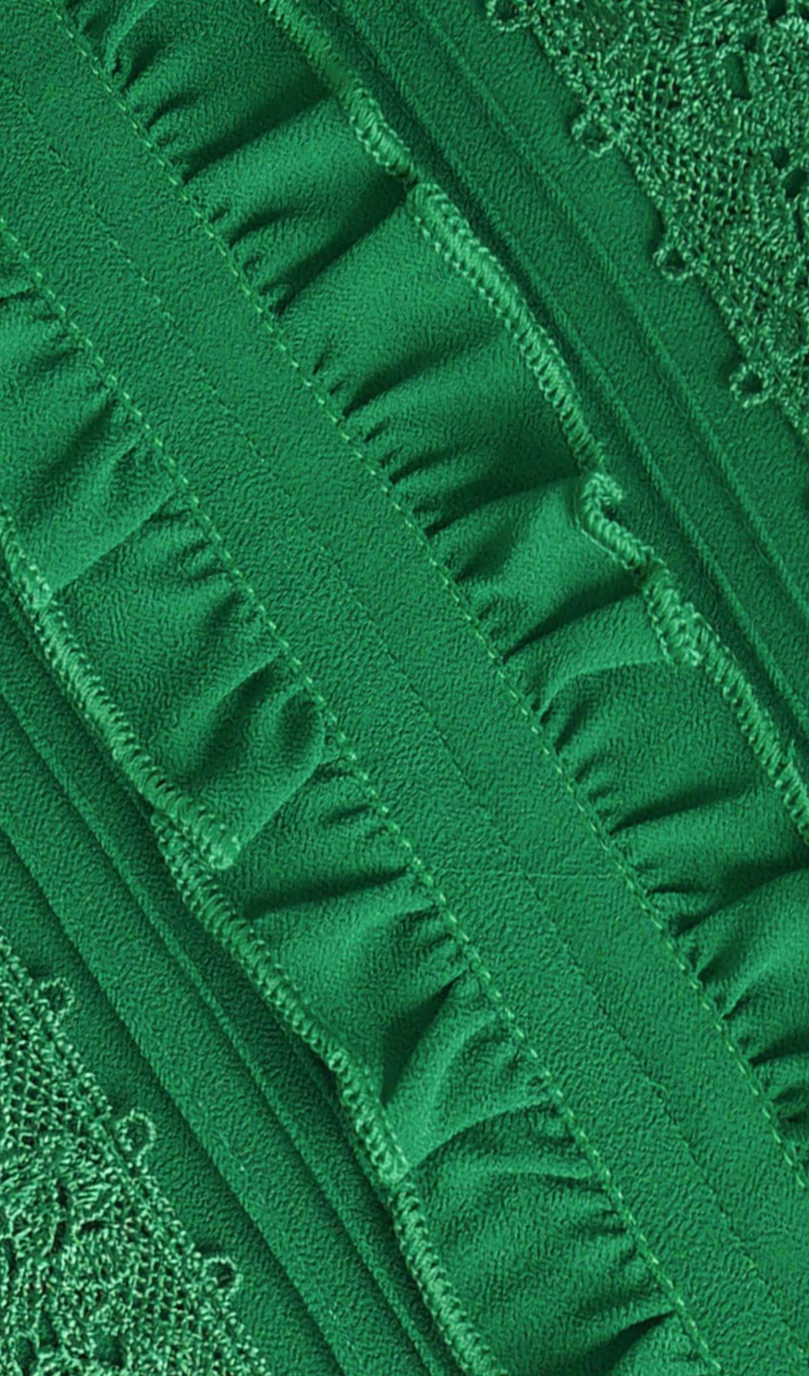 Fit ve Flare Maksi Fırfırlı Pileli Dantel Elbise Yeşil