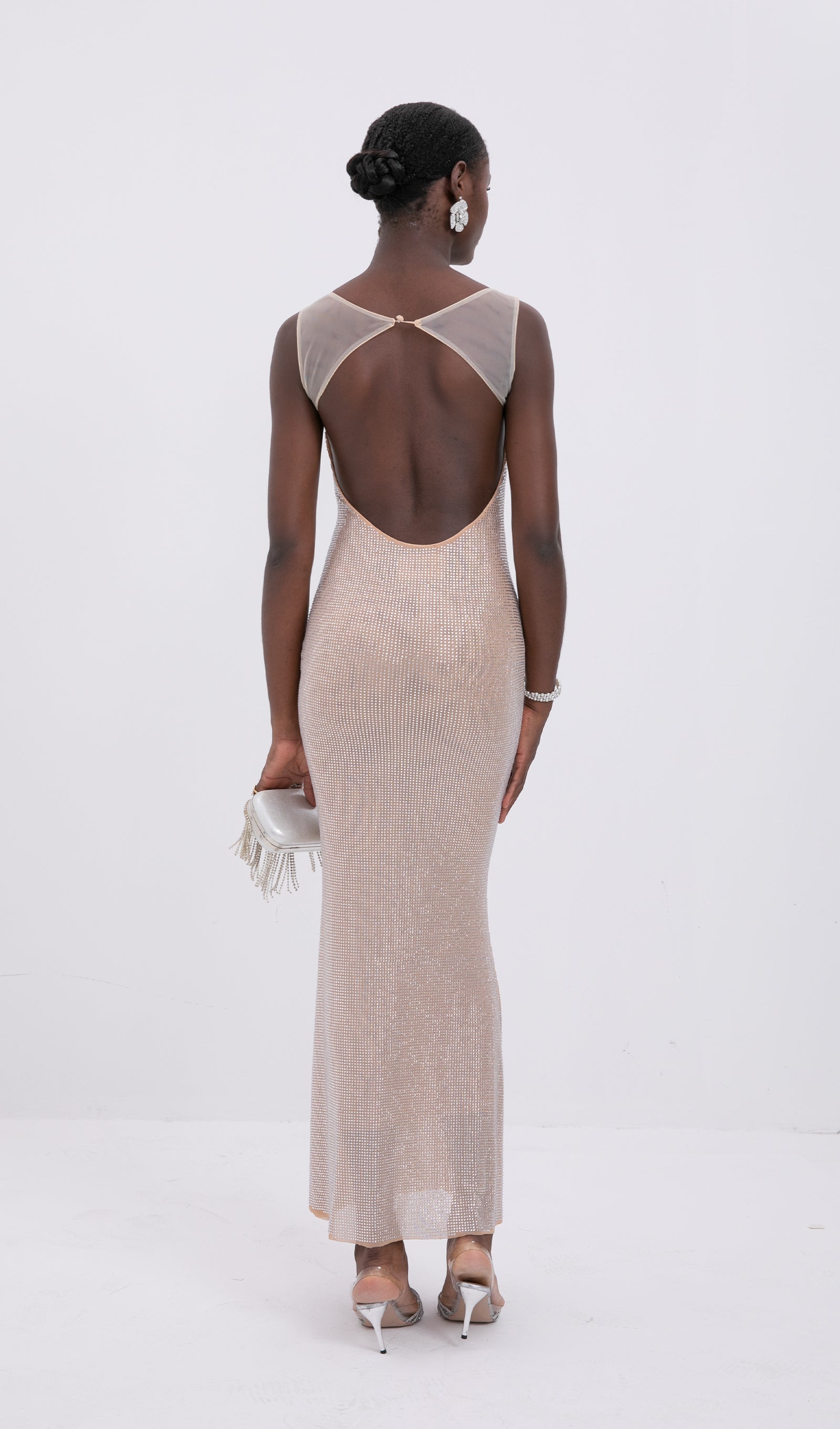 File Sırtlı Trendy Hot Fix Maksi Elbise