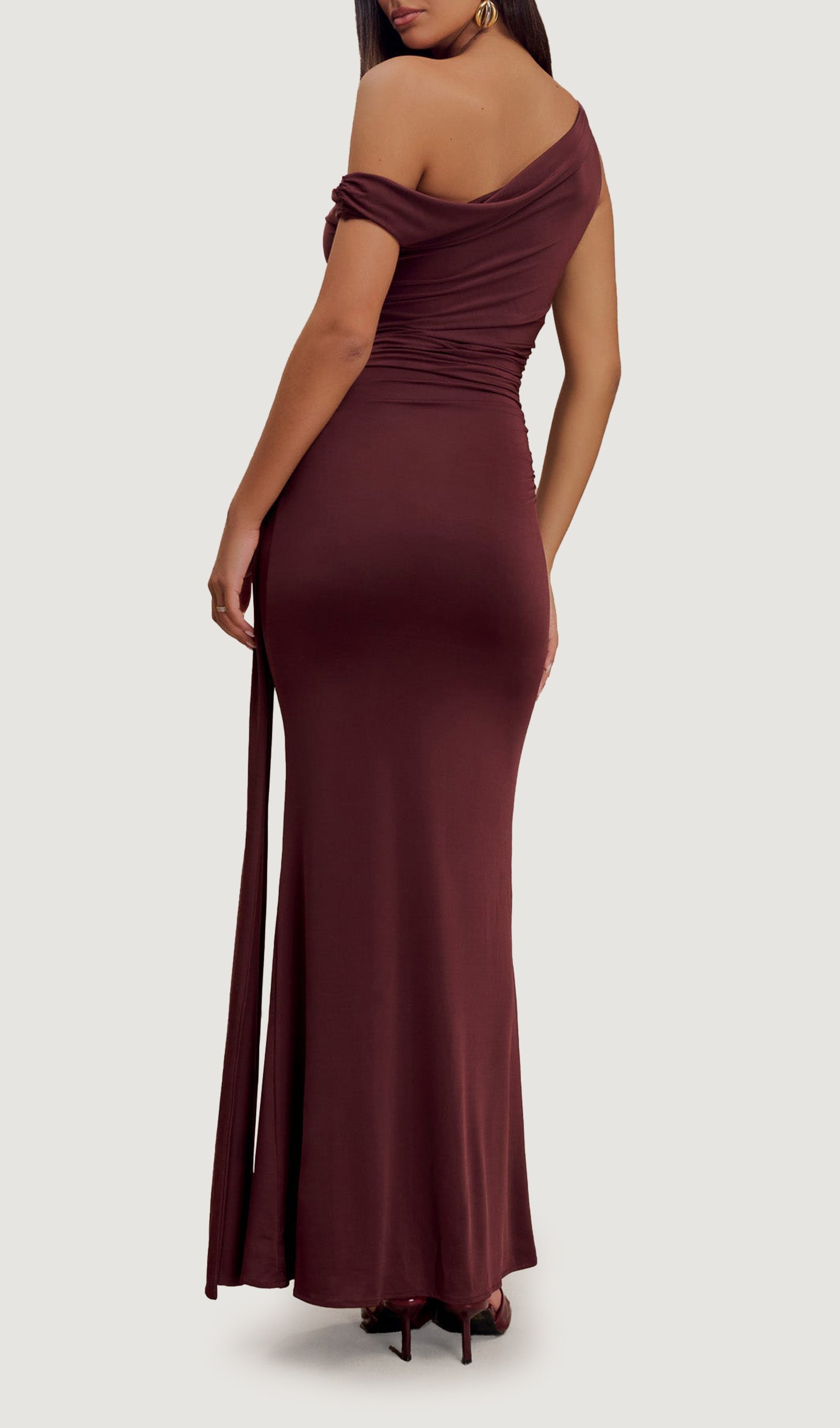 Solid Slinky Balık Kuyruğu Maksi Elbise - Maun