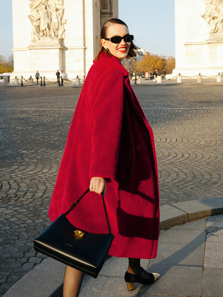 Teddy Kuzu Yünü Yaka Oversized Kaban