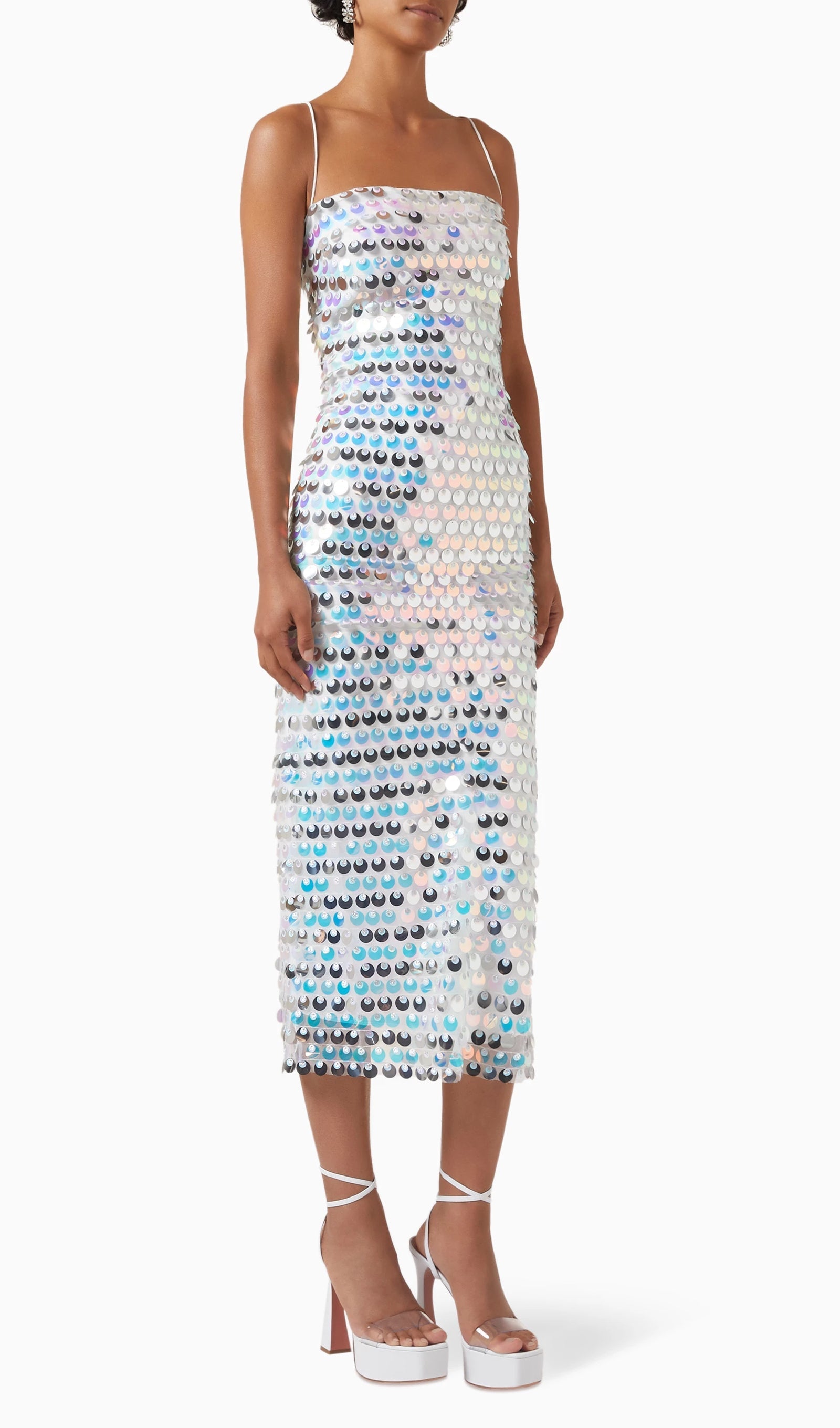 Çember Payet Midi Elbise-Gümüş