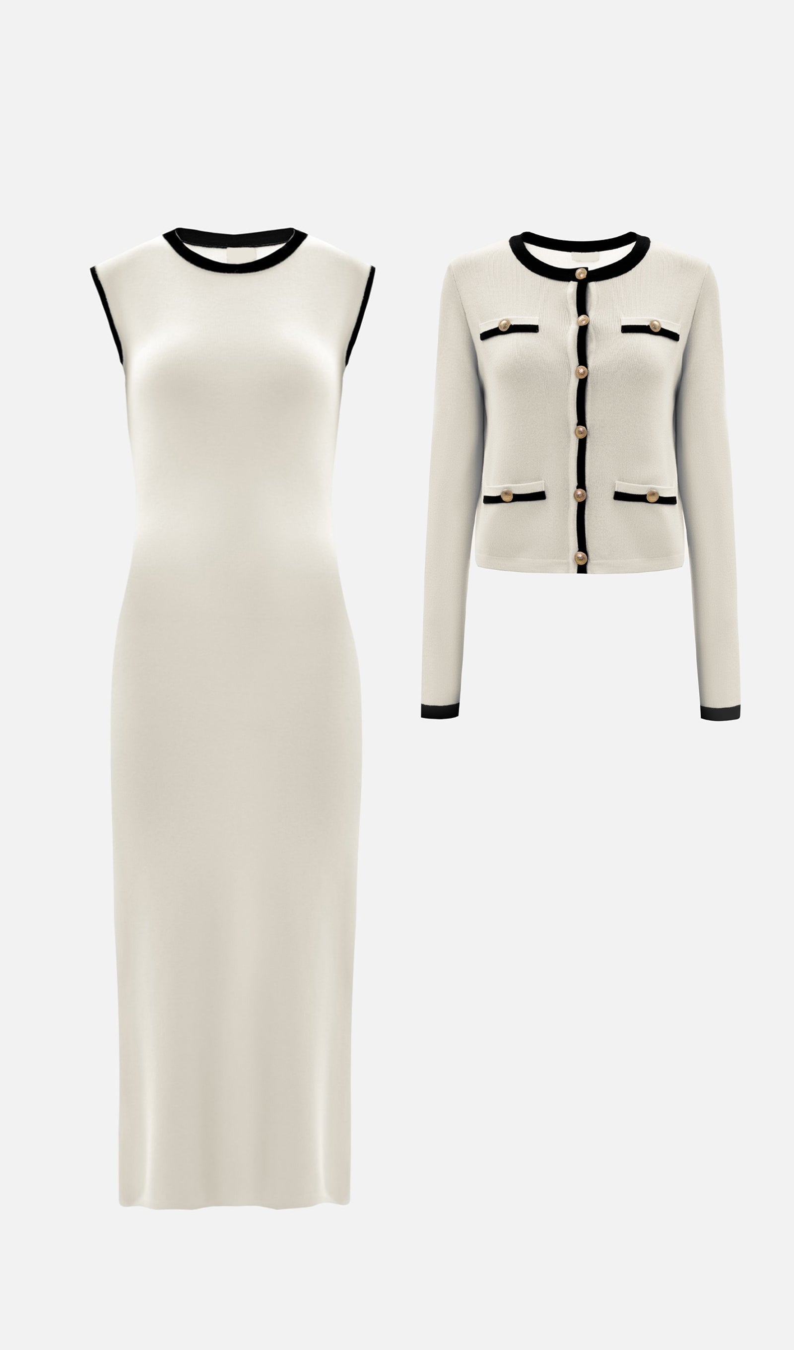 Örme Midi Elbise İki Parça Takım-Beyaz