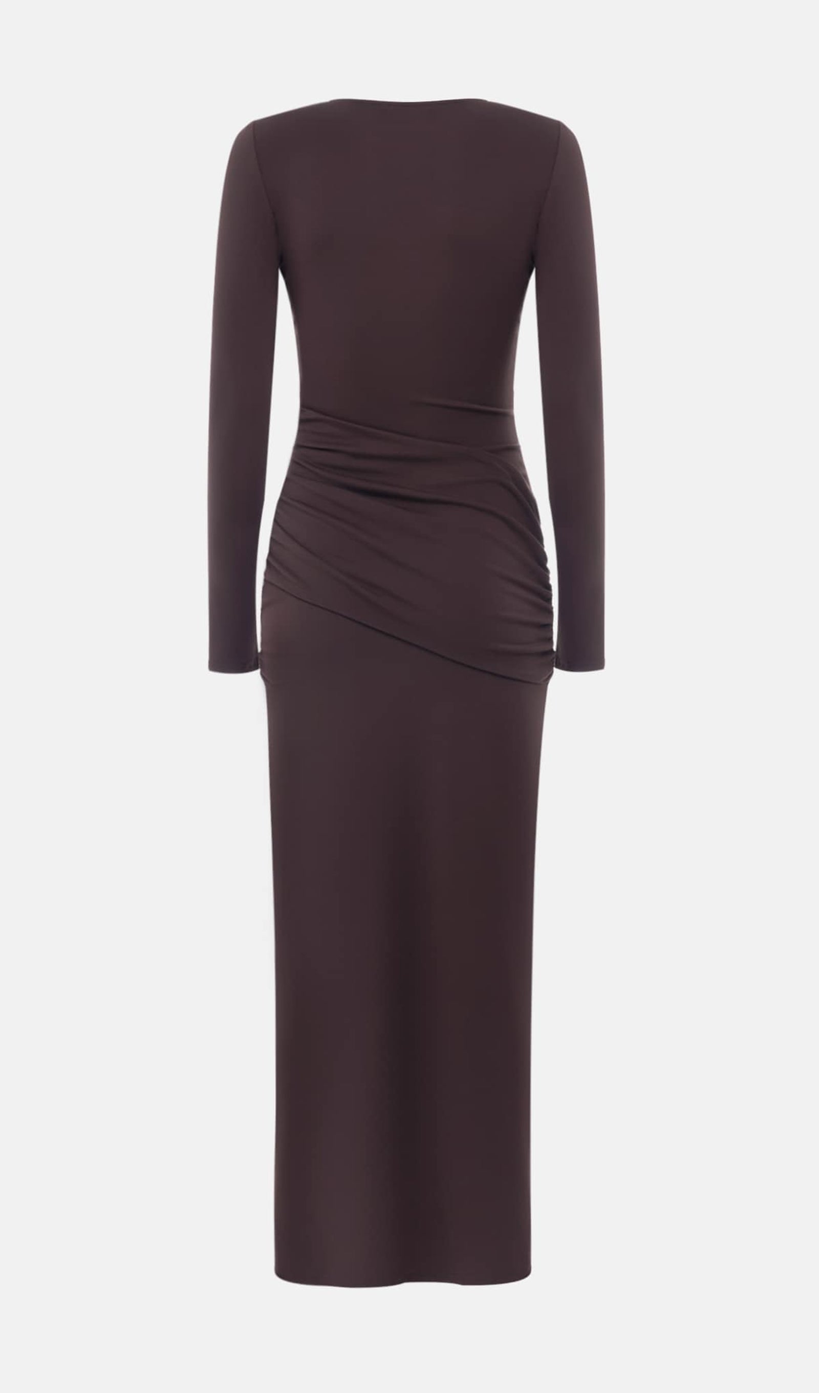 Jersey Seductive Fitted Maksi Elbise-Kahverengi