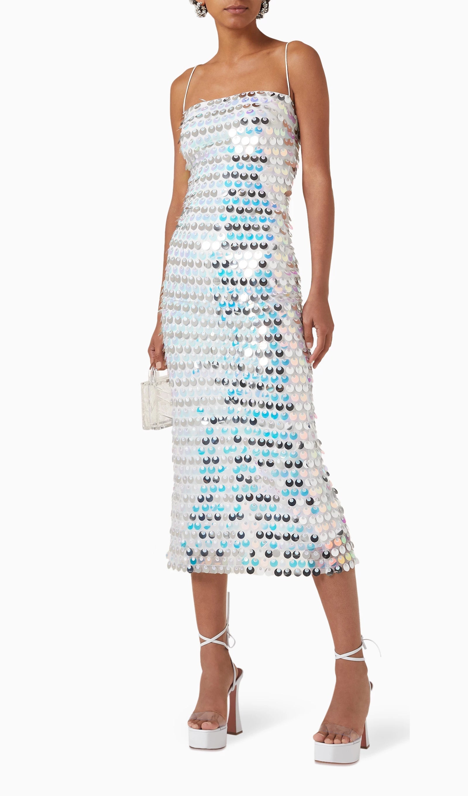 Çember Payet Midi Elbise-Gümüş