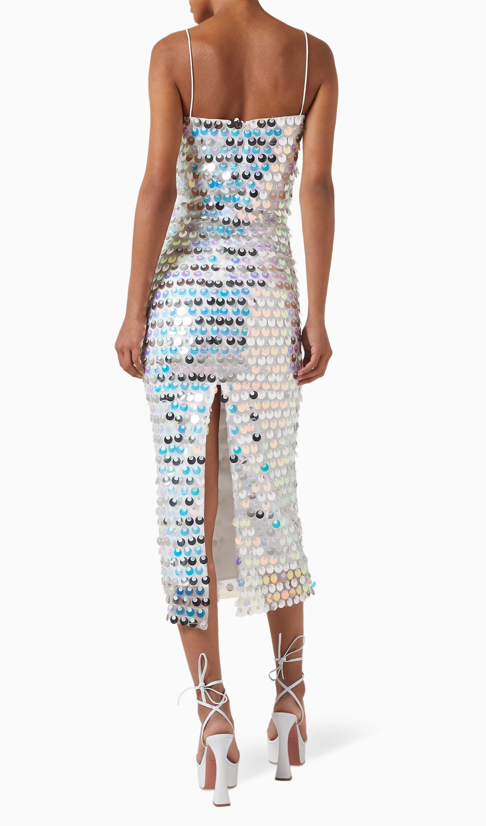 Çember Payet Midi Elbise-Gümüş