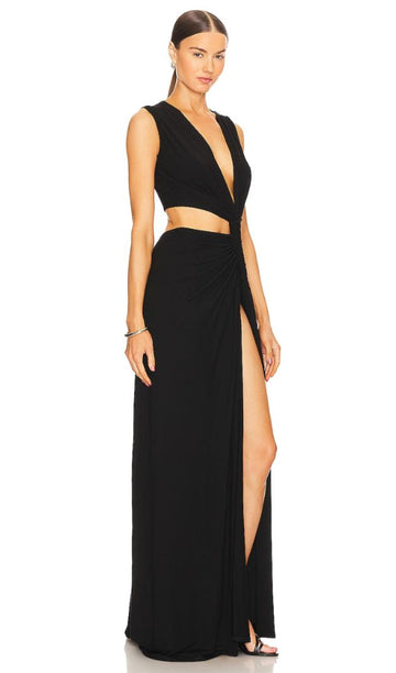 Tek Omuz Kesimli Maksi Elbise-Siyah