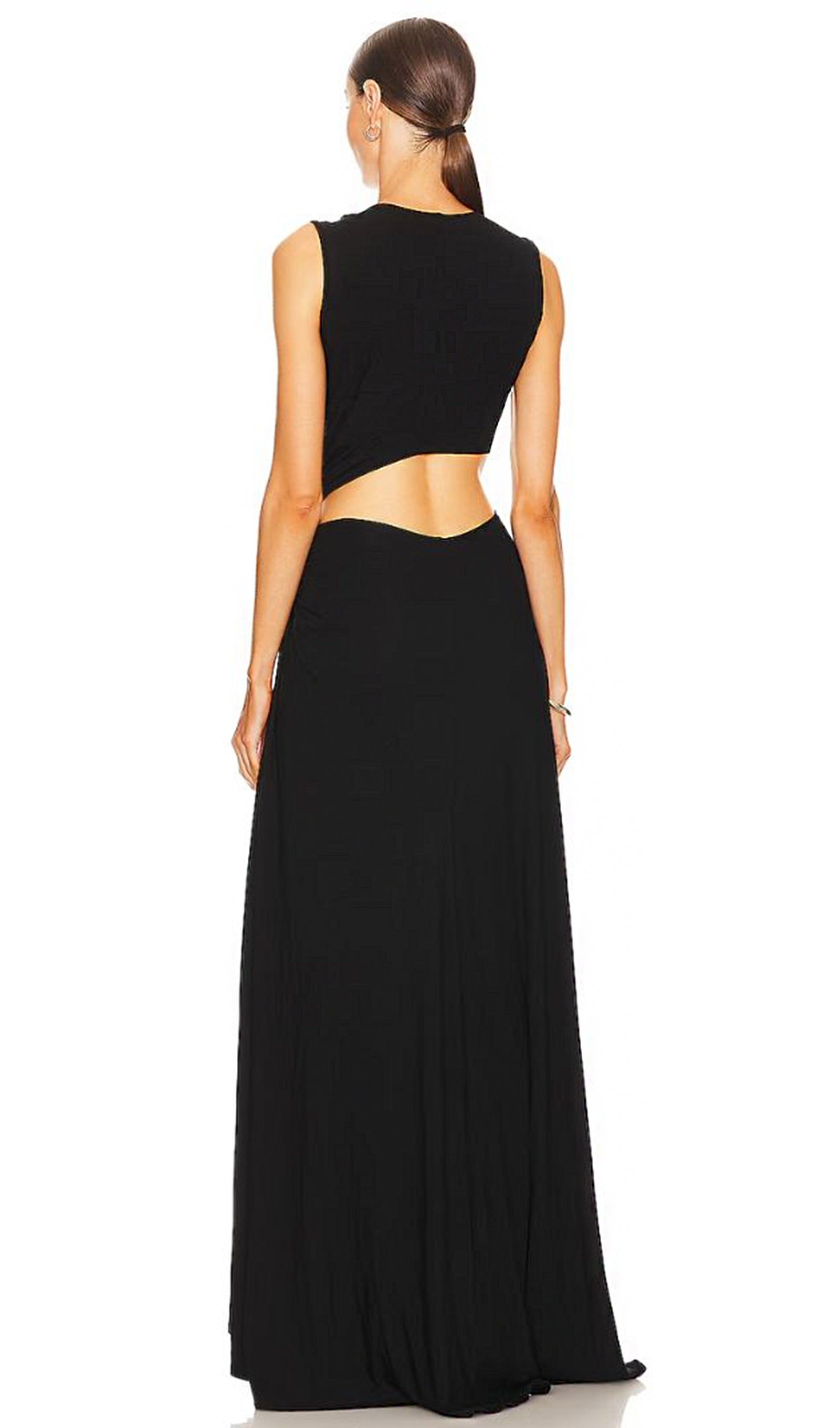 Tek Omuz Kesimli Maksi Elbise-Siyah