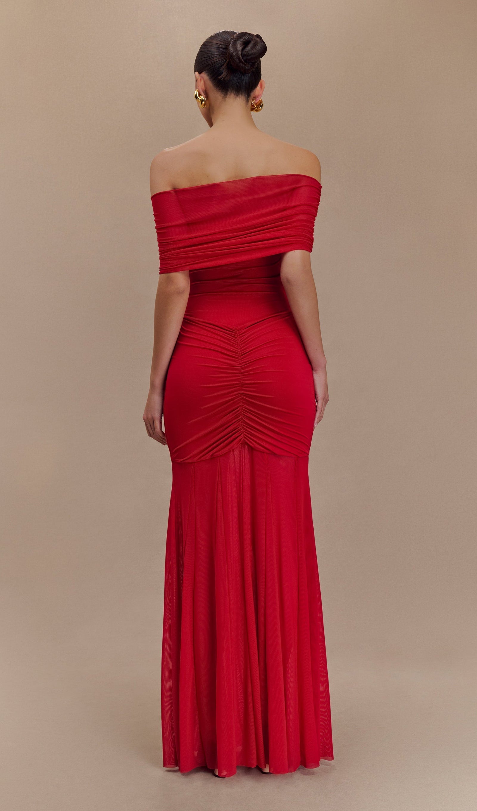 Slinky Kapalı Omuz Maksi Elbise - Kırmızı