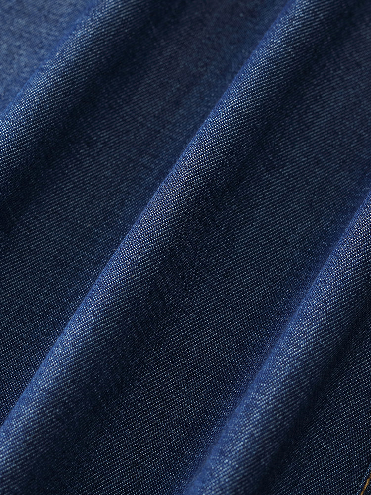 Denim Puf Kollu Tek Göğüslü Kadın Midi Kot Elbise