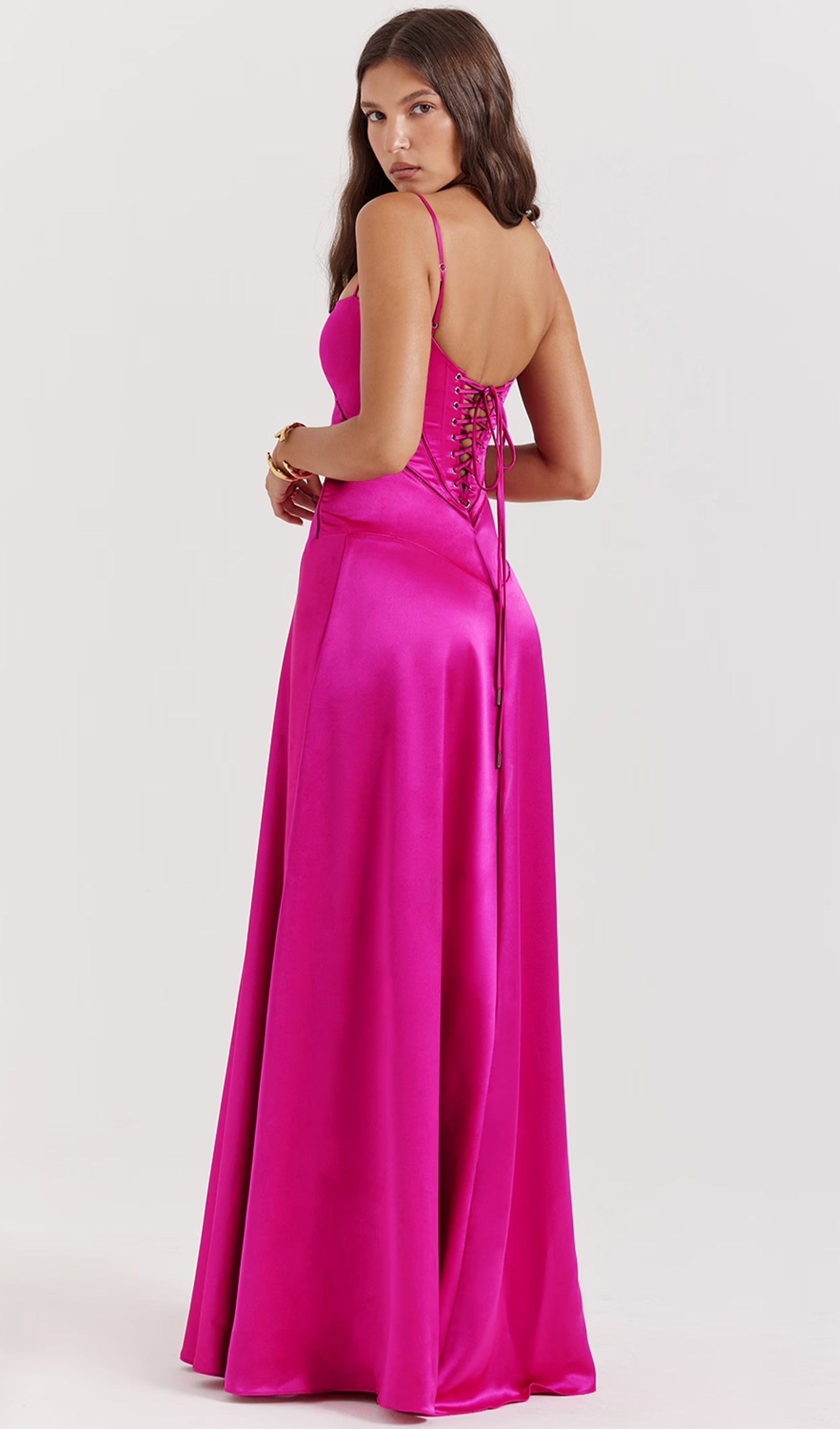 Saten Dantelli Maksi Elbise