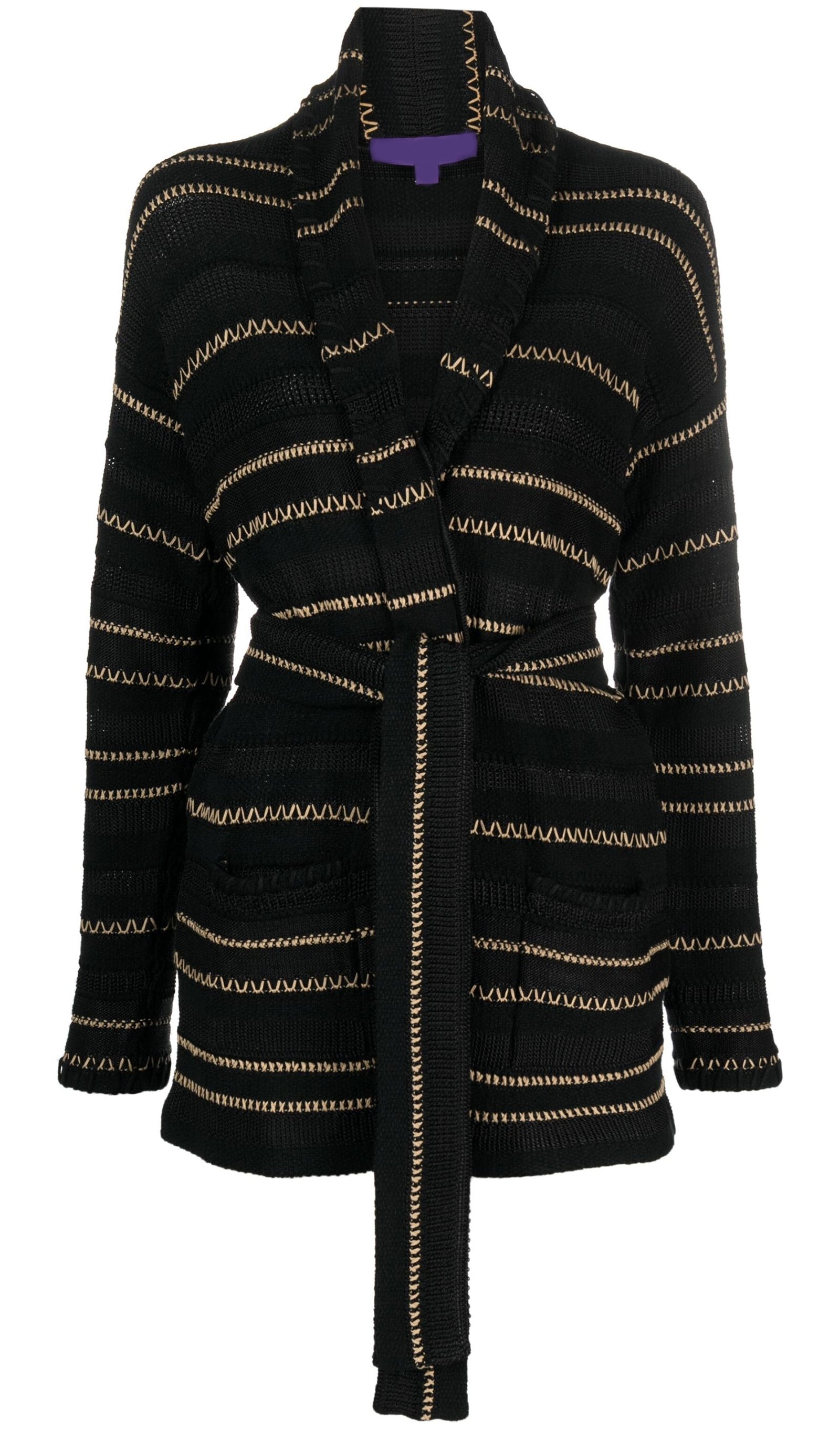 Kontrast Dikişli Kuşaklı Hırka