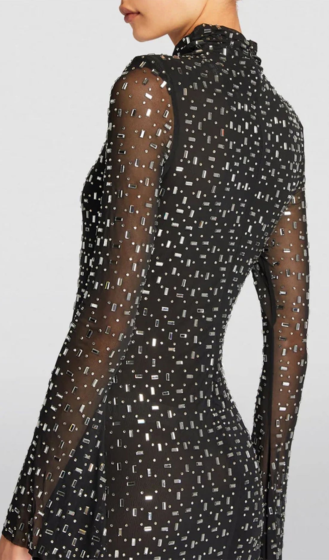 Rhinestone Süslemeli Örgü Midi Elbise