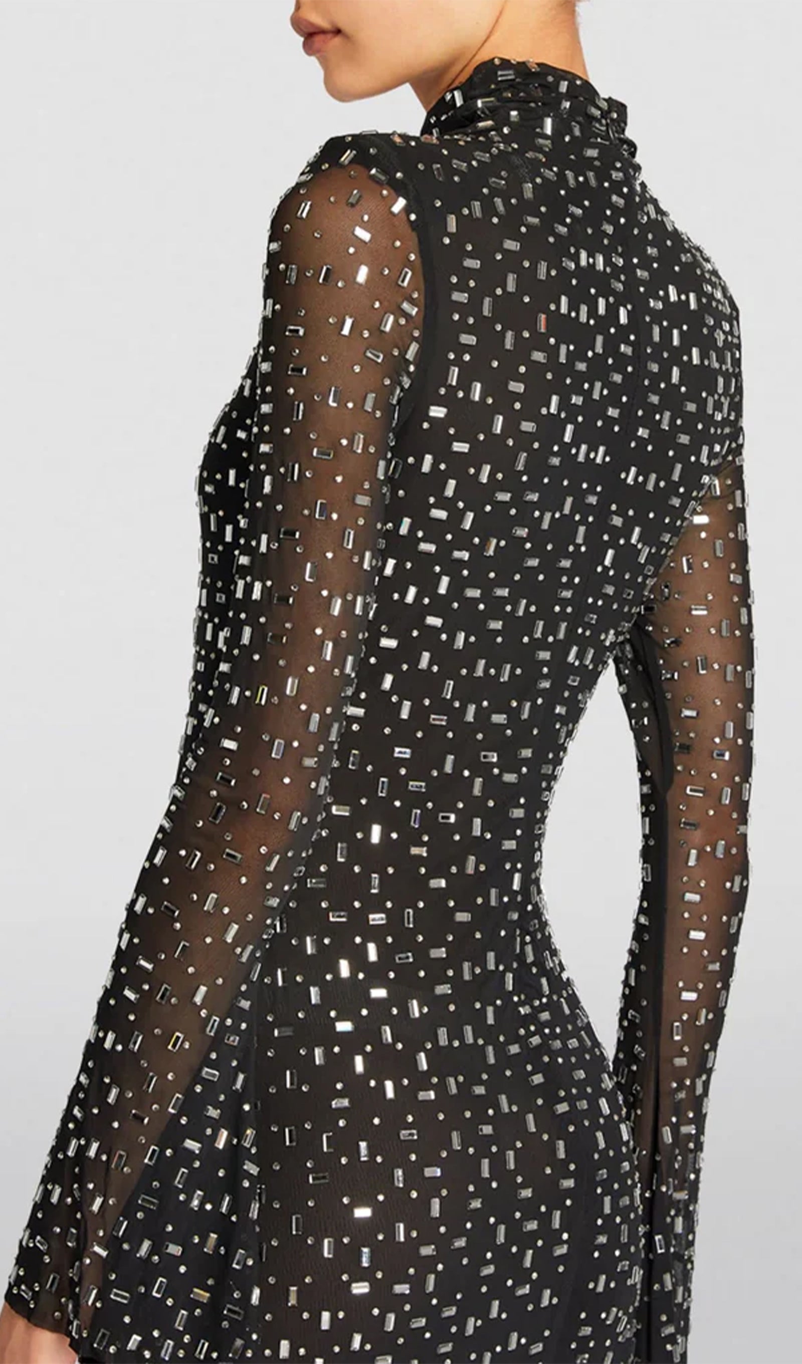 Rhinestone Süslemeli Örgü Midi Elbise