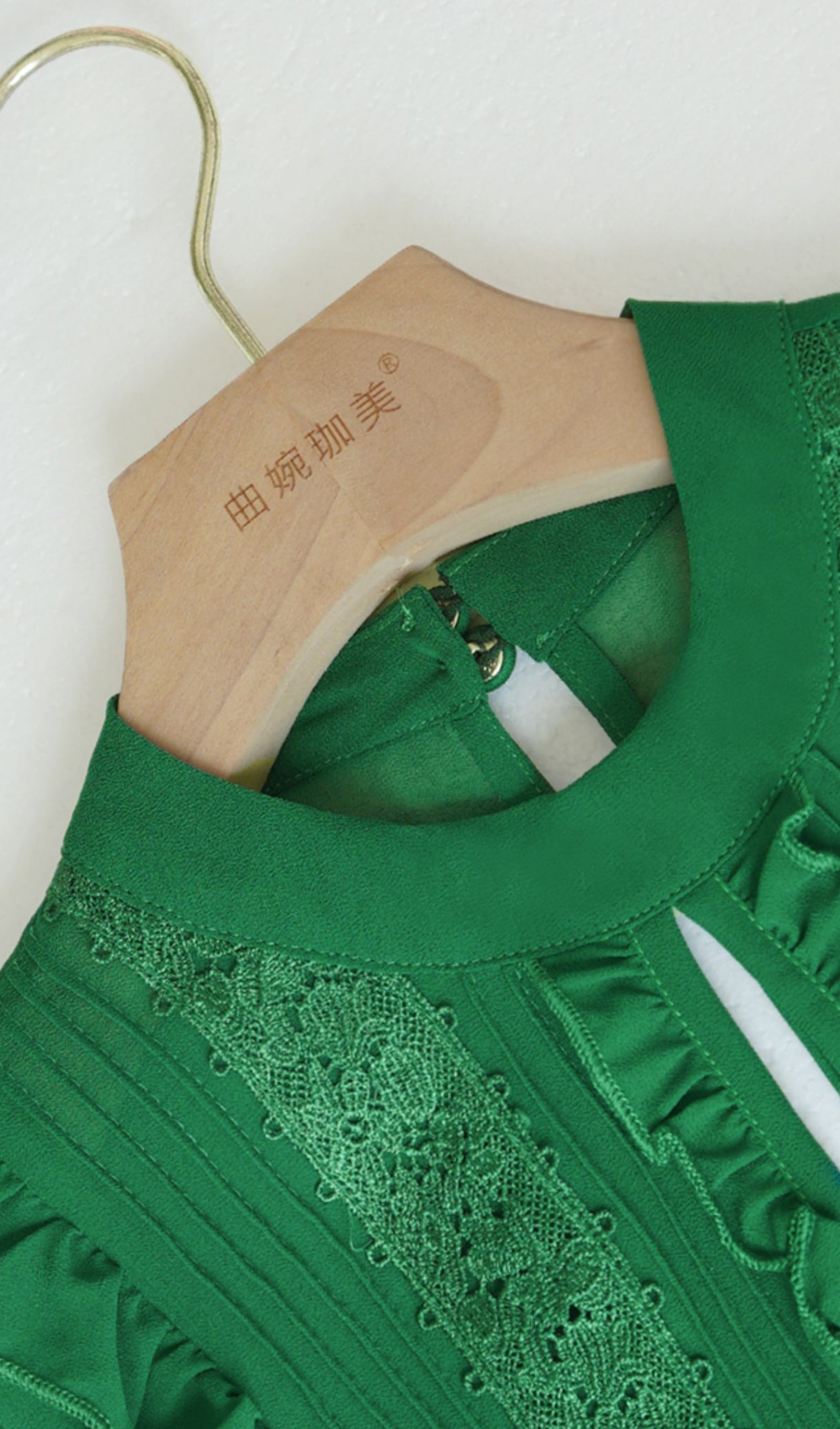 Fit ve Flare Maksi Fırfırlı Pileli Dantel Elbise Yeşil