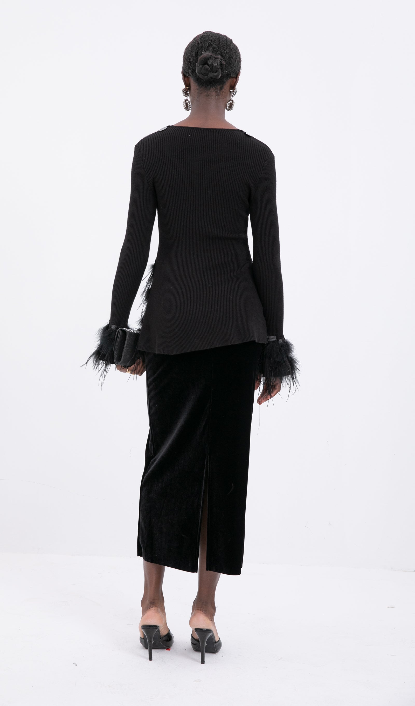 Kadife Midi Etek-Siyah