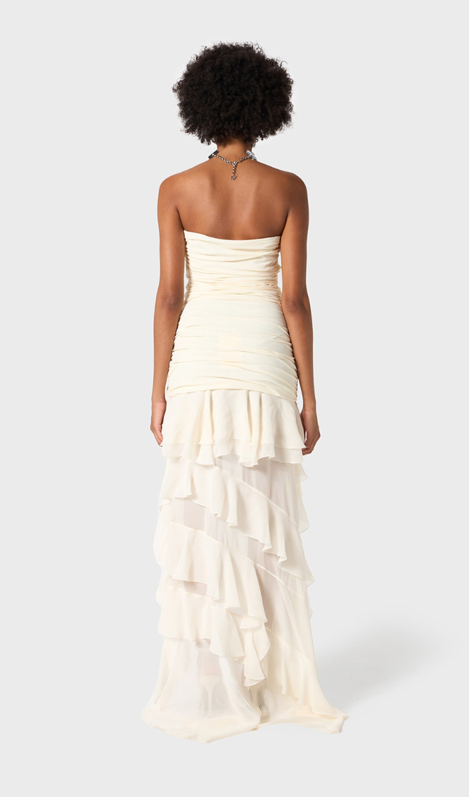 Büstiyer Şifon Fırfırlı Midi Elbise