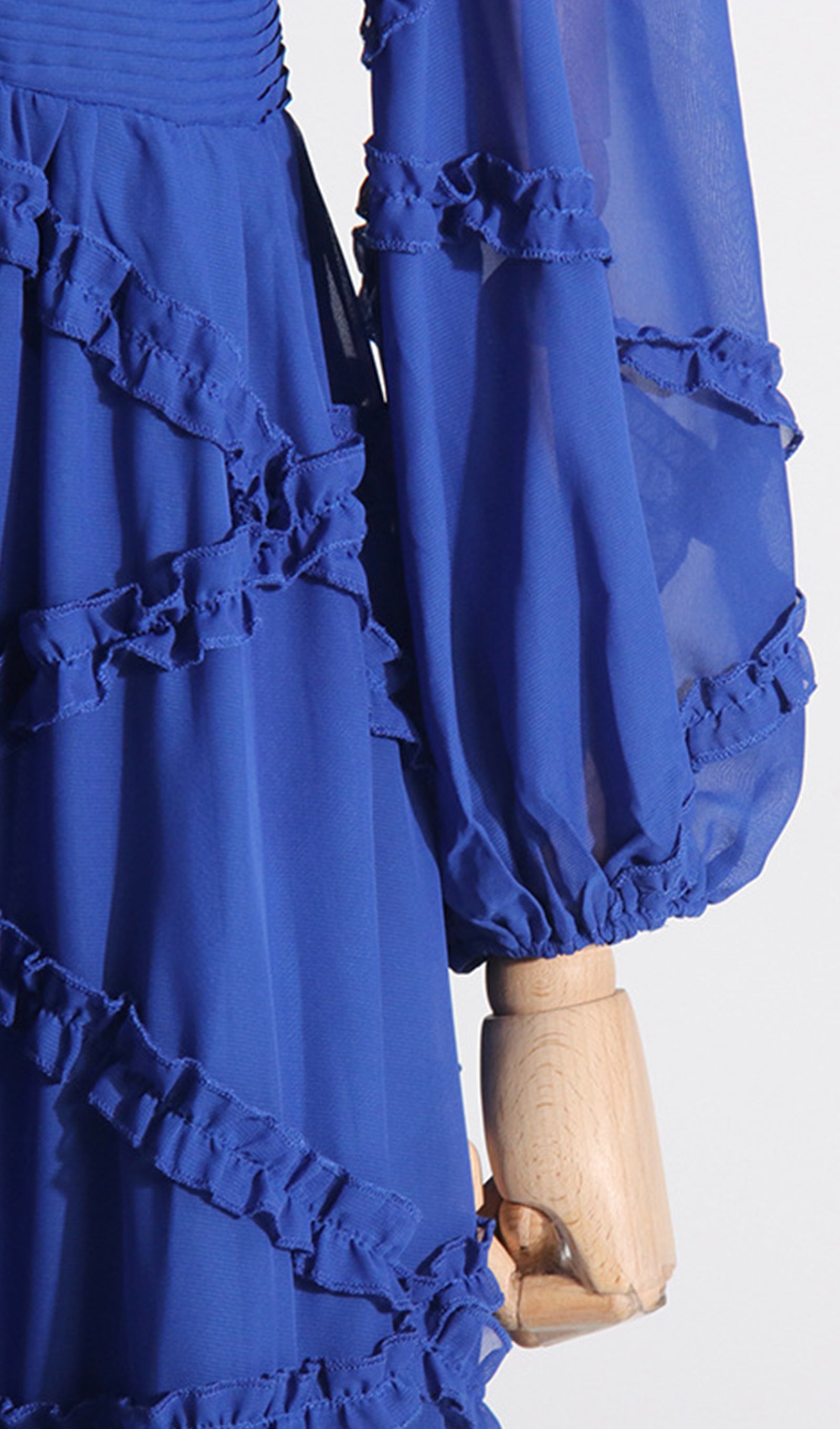 File Uzun Kollu V Yaka Maksi Elbise