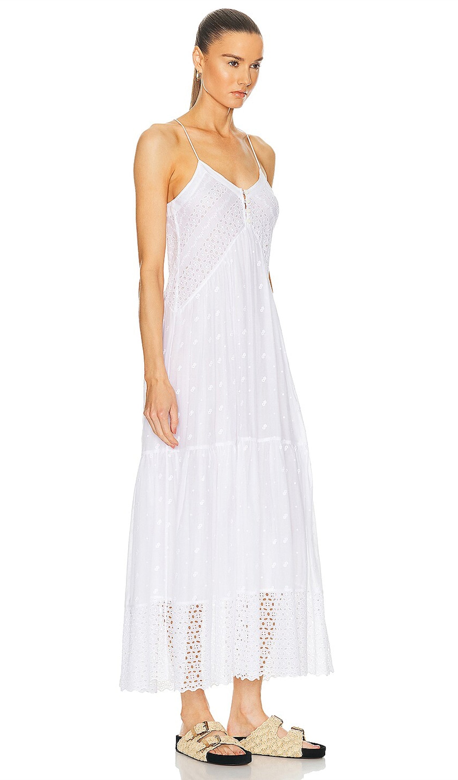 İçi Boş Nakışlı Slip Midi Elbise