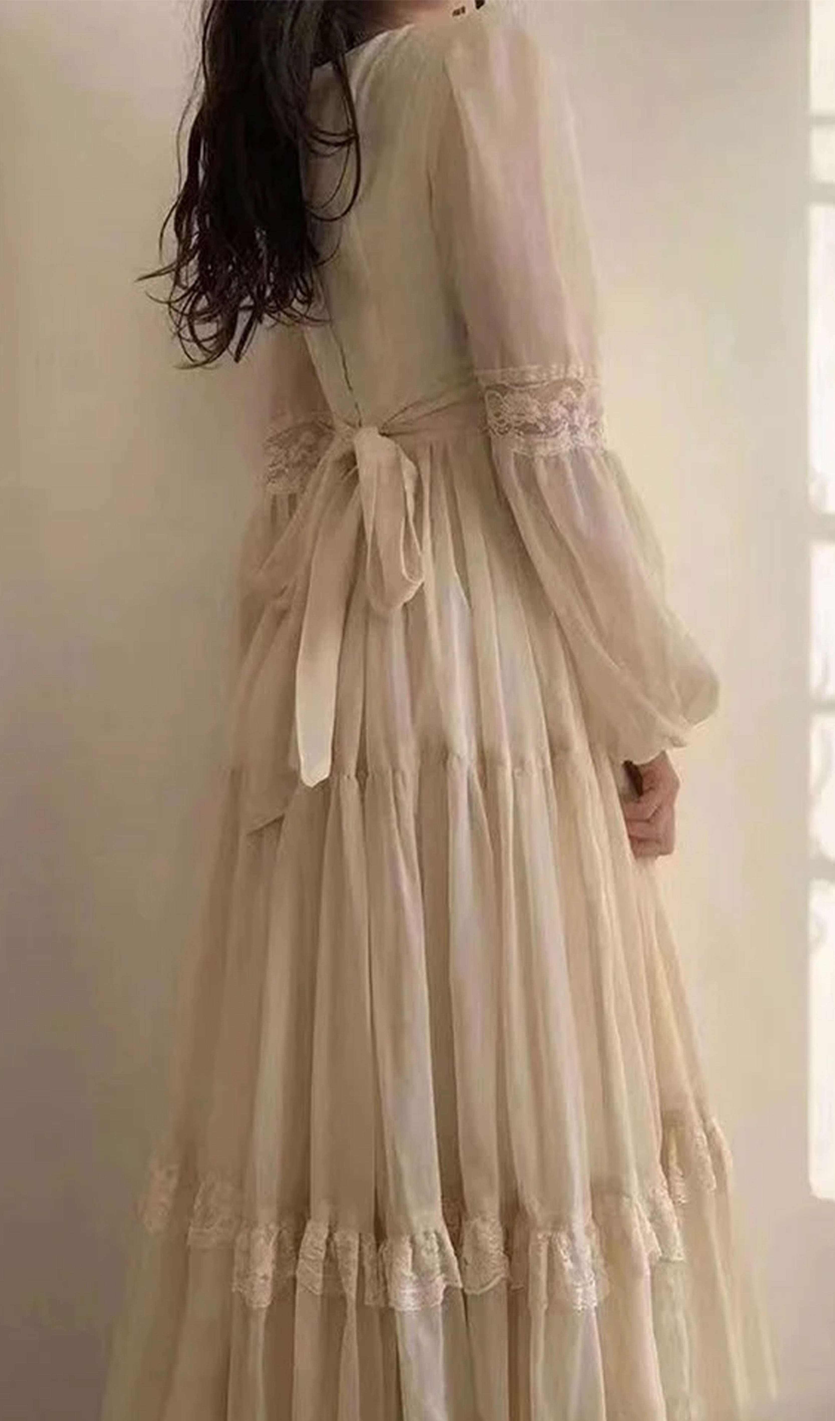 Vintage Kare Yaka A Line Maksi Elbise