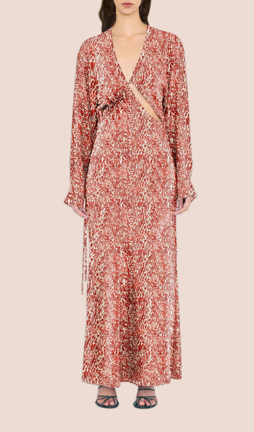 Çapraz Kesimli Saten Maksi Elbise-Çiçekli