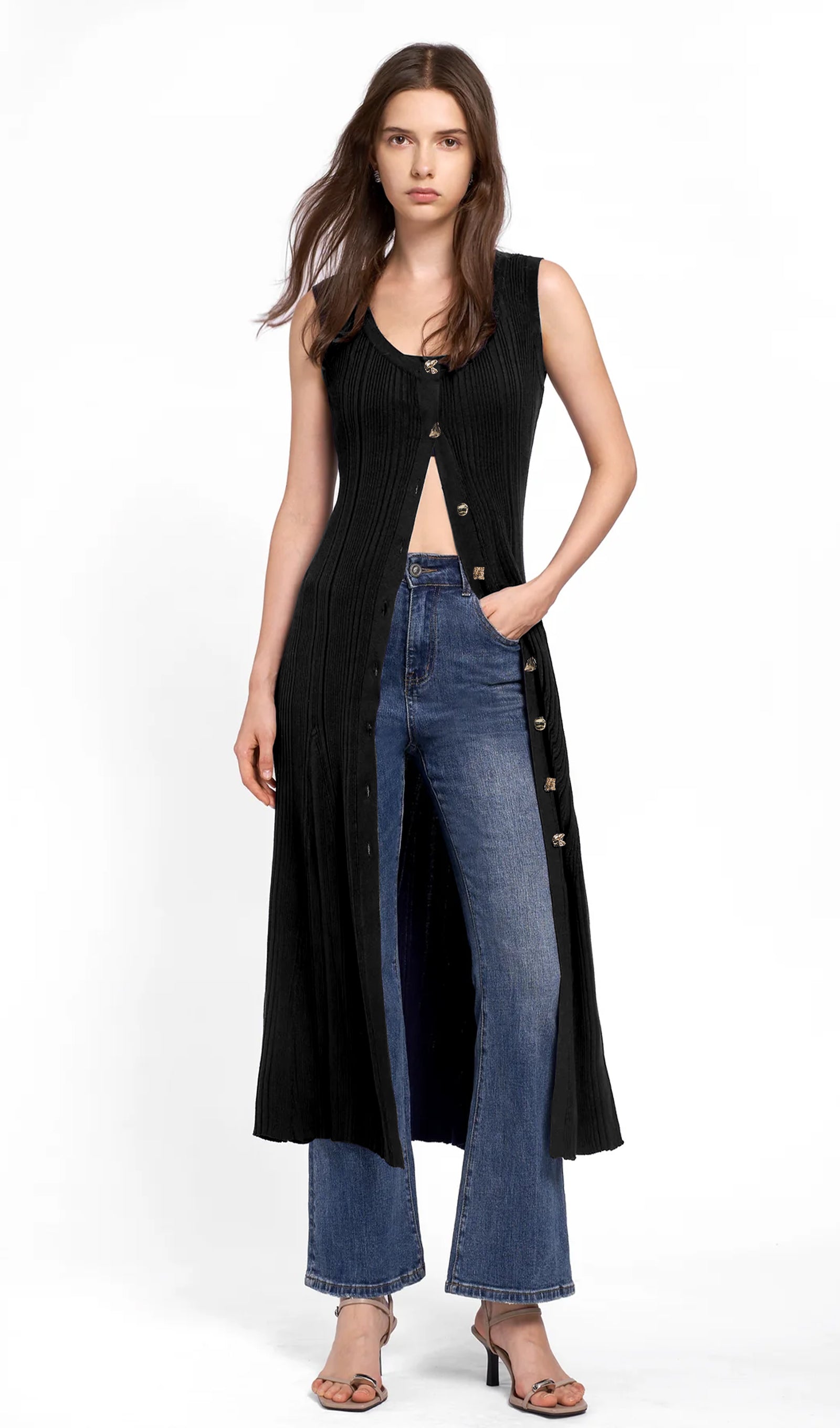 Metalik Düğmeli Örgü Midi Elbise