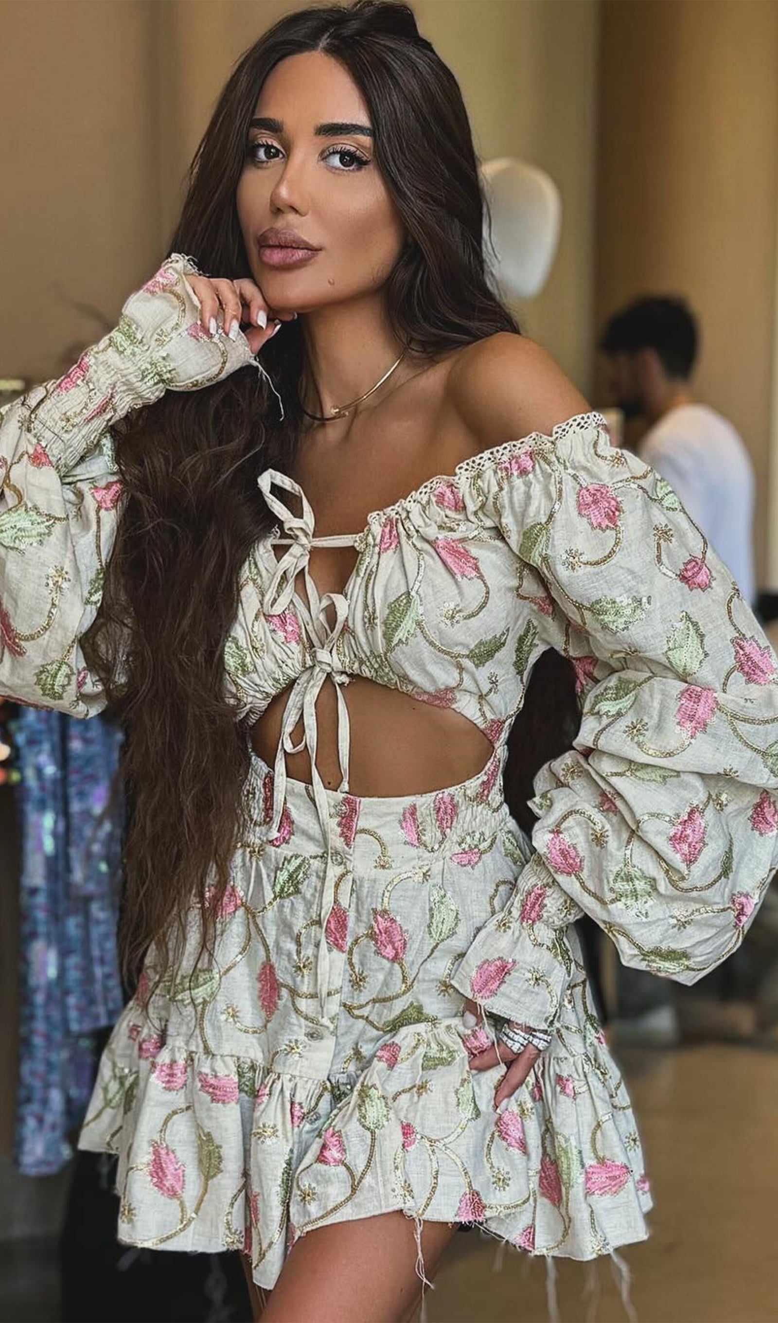 Dantelli Mini Elbise İki Parçalı Takım